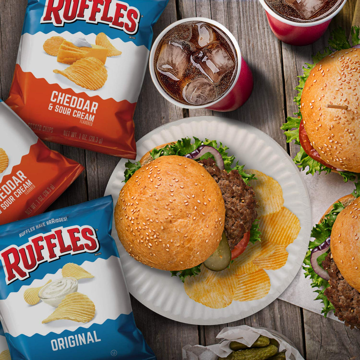 Ruffles Potato Chips, Cheddar Sour Cream, 1oz (40 Count)