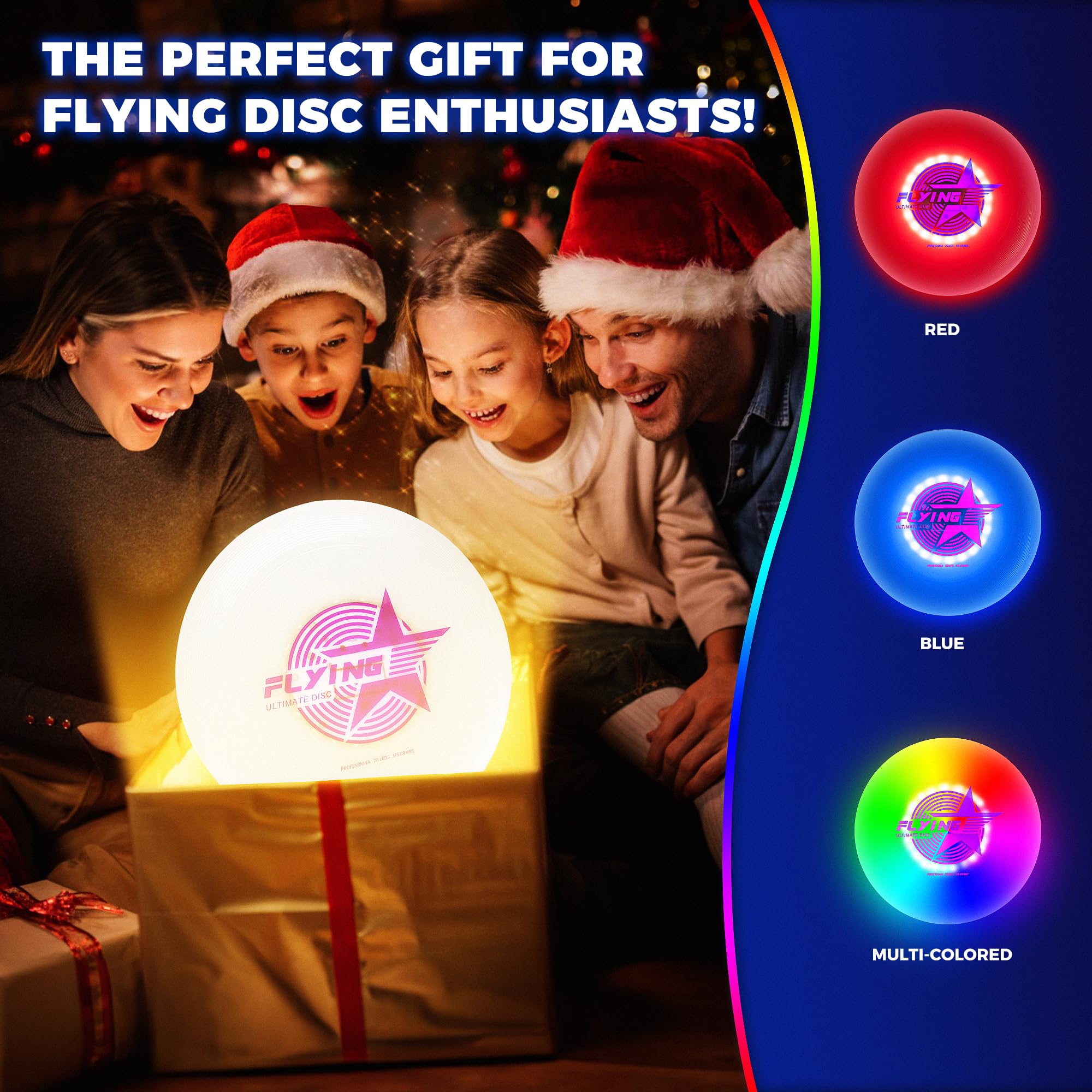 Fortikpo Glow in The Dark LED Flying Disc - 7 Dynamic Modes, 7 Colors, IP65 Waterproof, Perfect Birthday & Camping Gift for Men/Boys/Teens/Kids - Outdoor Games & Cool Toys, 175g