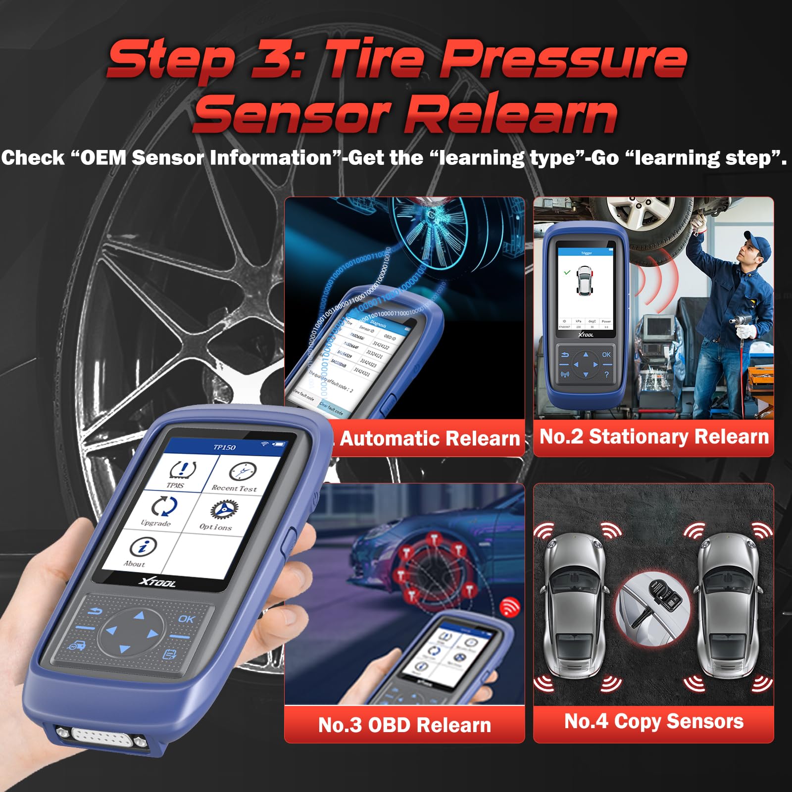 XTOOL TP150 TPMS Programming Tool, Universal TPMS Relearn/Reset/Activate Tool, Tire Sensor Programmer for XTOOL TS100 Only, Tire Pressure Monitor System Diagnostics Tool