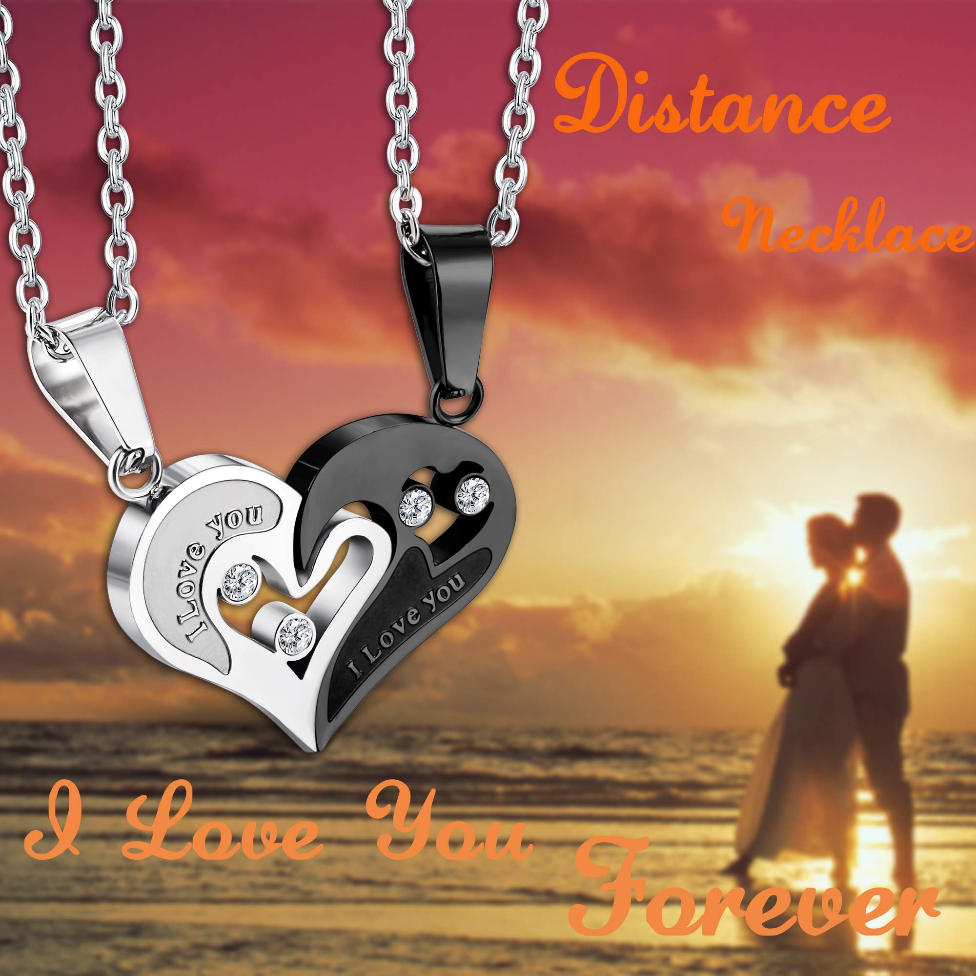 Jstyle 4Pcs Couple Necklace Bracelets Matching Set for Women Men Heart Pendant Necklace His and Hers Bracelets Couple Gift