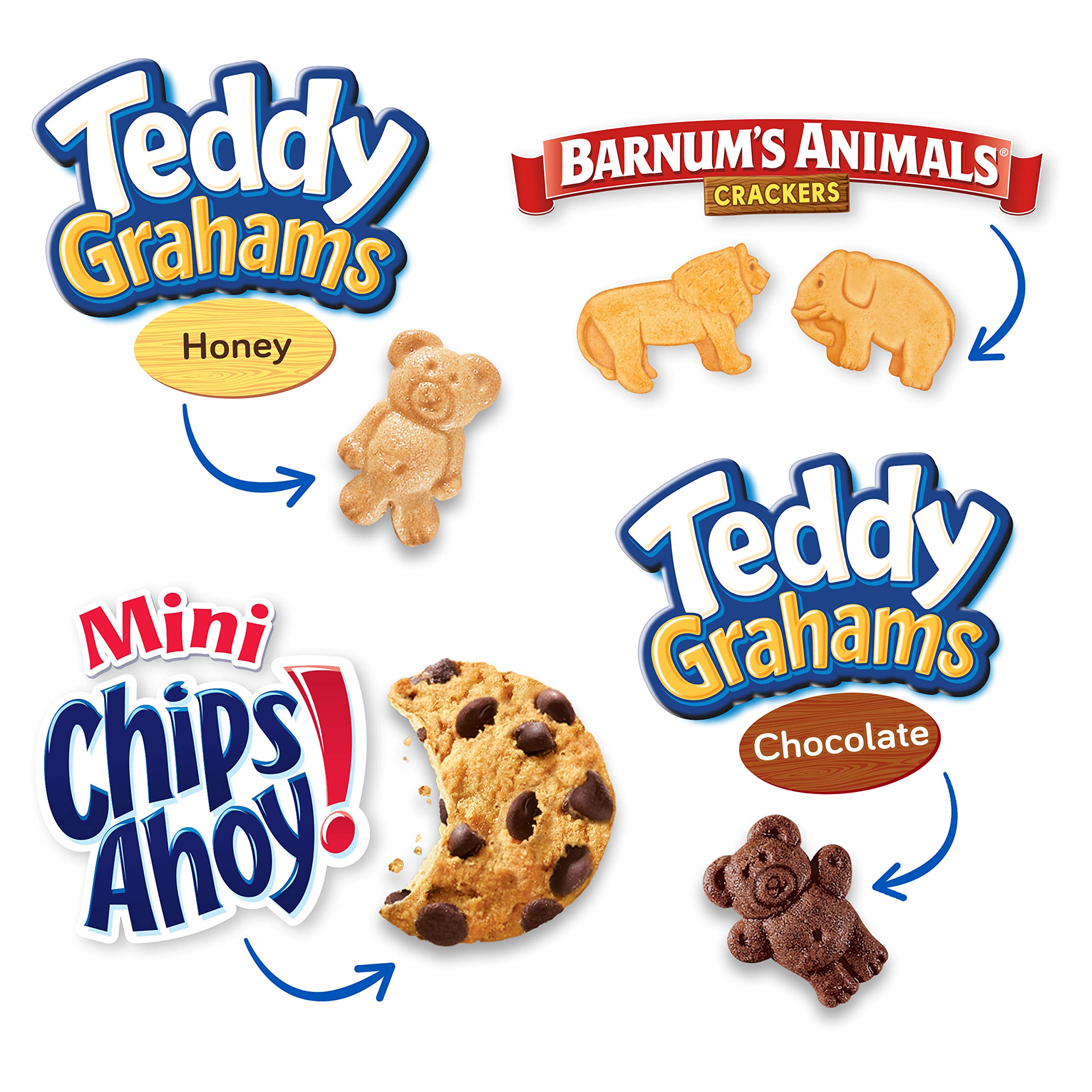 Nabisco Fun Shapes Variety Pack, Barnum's Animal Crackers, Teddy Grahams and CHIPS AHOY! Cookies, 20 Snack Packs