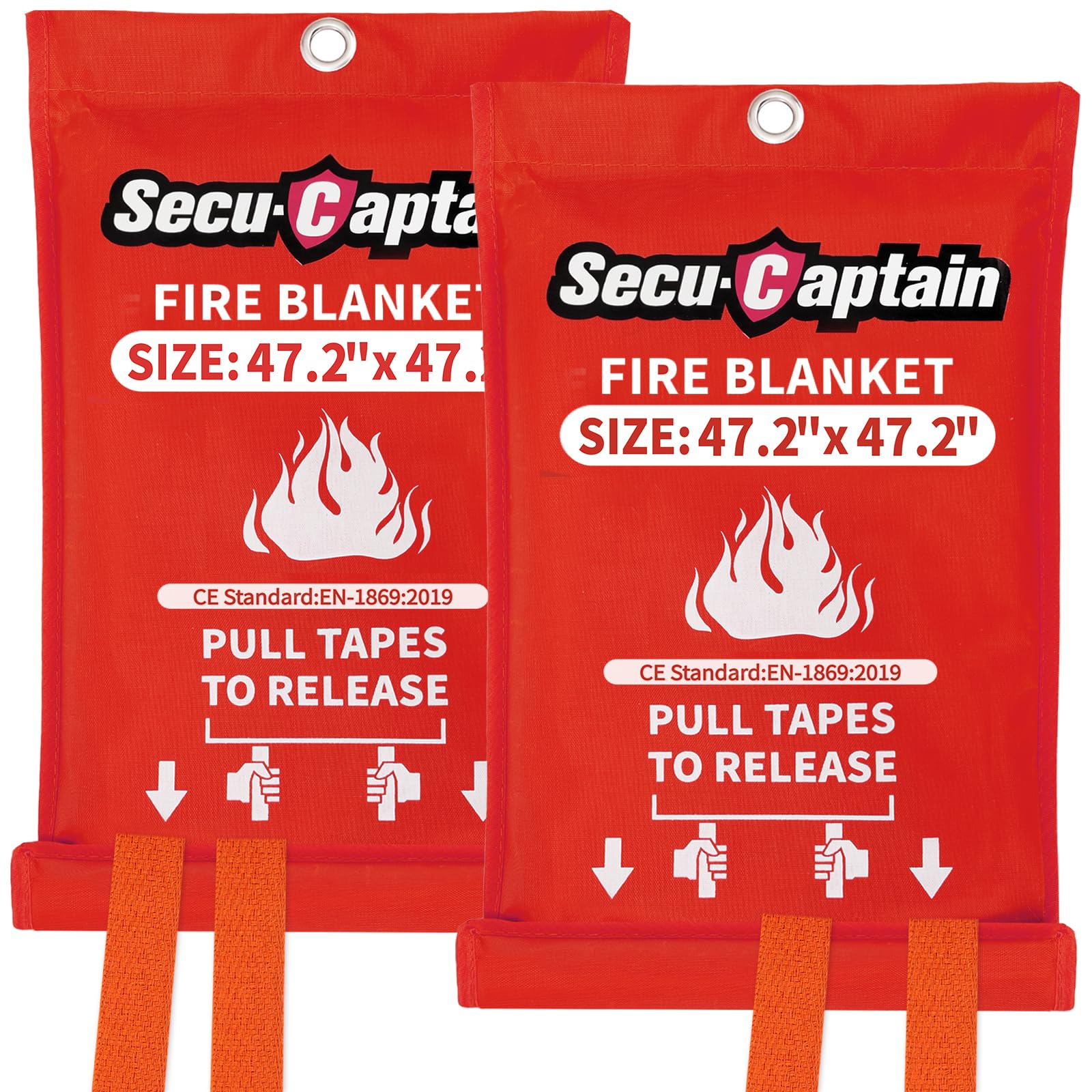 SecuCaptain Emergency Fire Blanket for Home - 2 Pack 47.2"x47.2" Large Flame Retardant Blankets with Fireproof Tabs for House Camping Kitchen Fire Protection Survival Safety