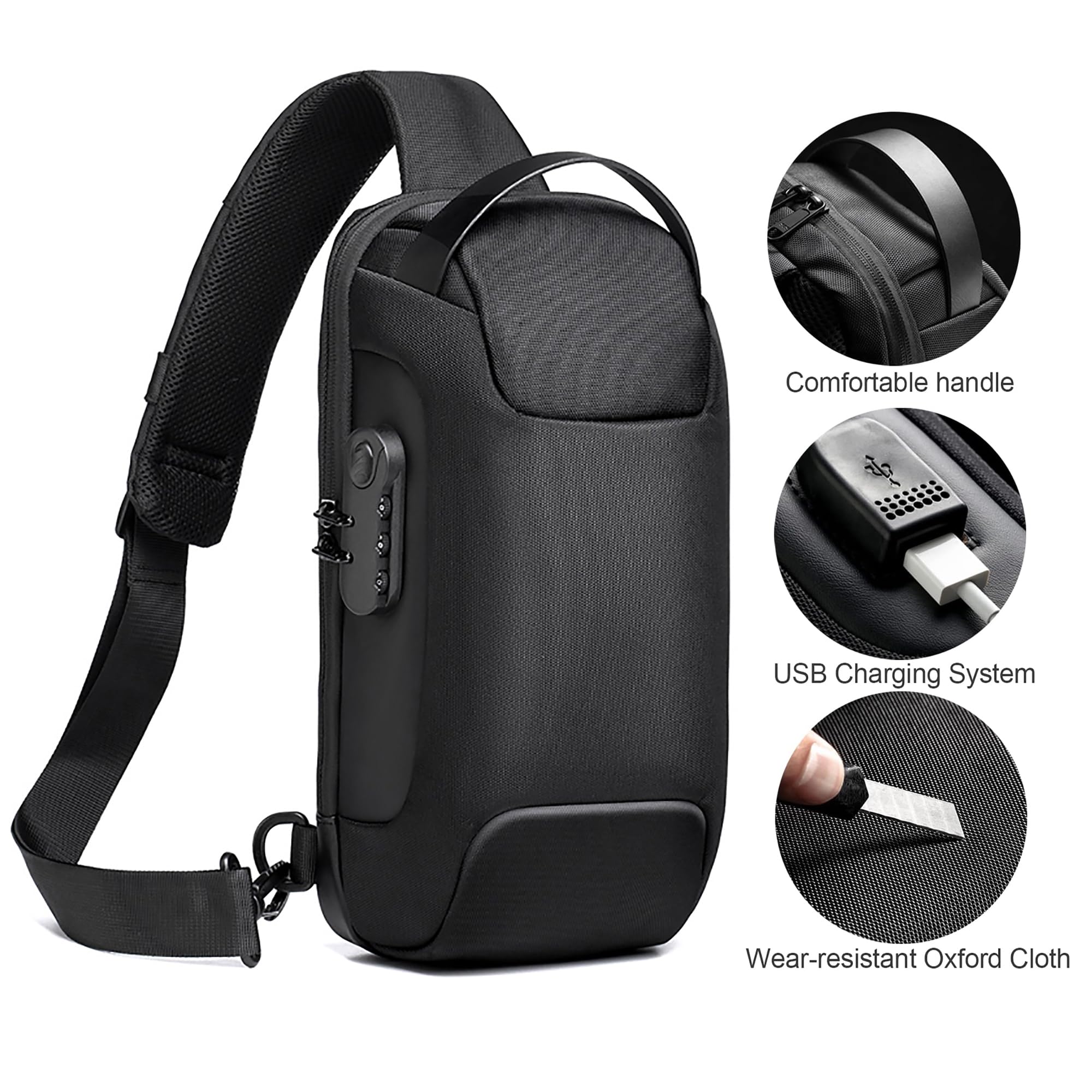 Konelia Anti-Theft Sling Chest Bag Backpack Waterproof Crossbody Shoulder Bag Travel Casual Daypack with USB Charge Port