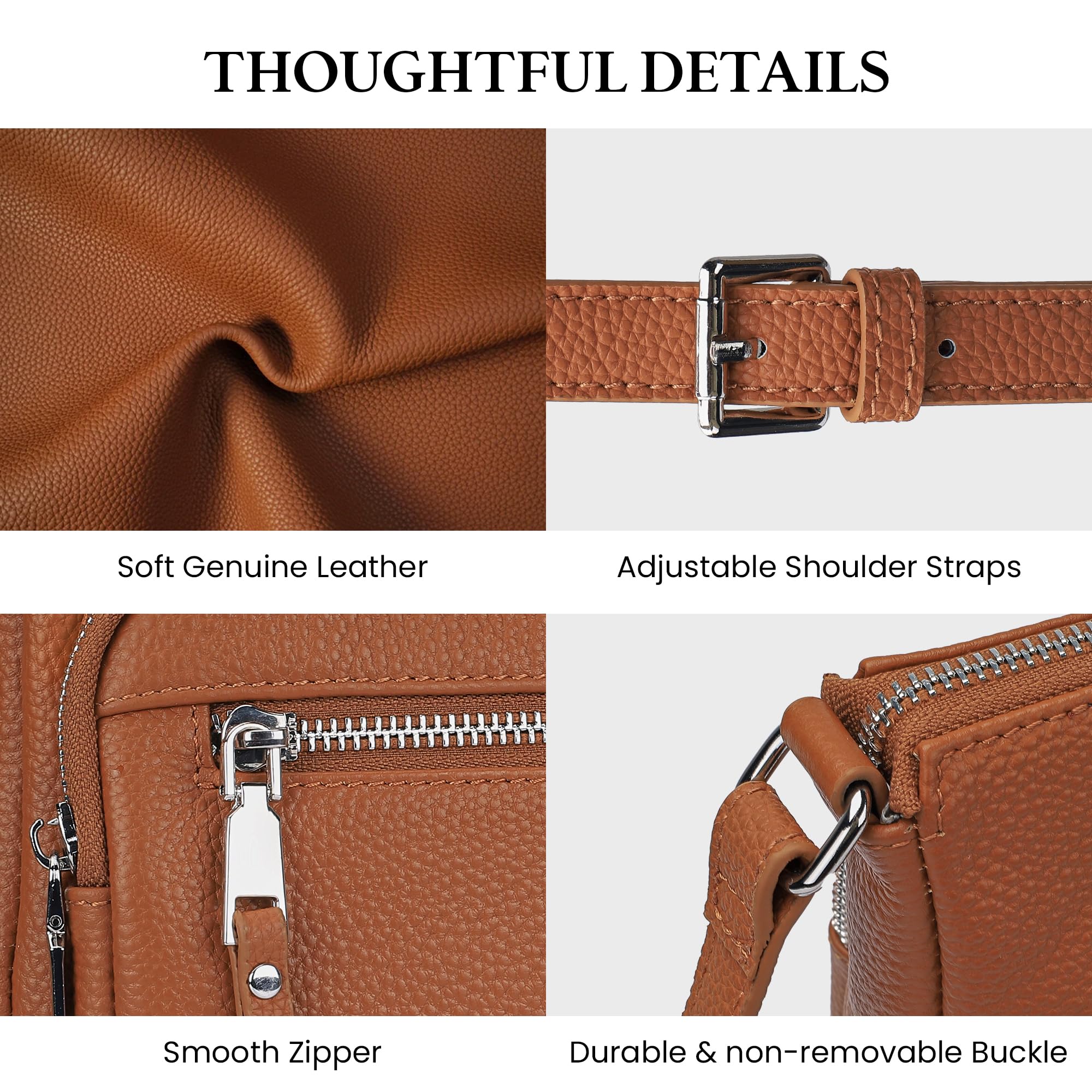 befen Genuine Leather Crossbody Bags for Women, RFID Blocking Leather Purse with Built in Wallet, Womens Handbag Shoulder Bag with Multi Zipper Pockets, Brown