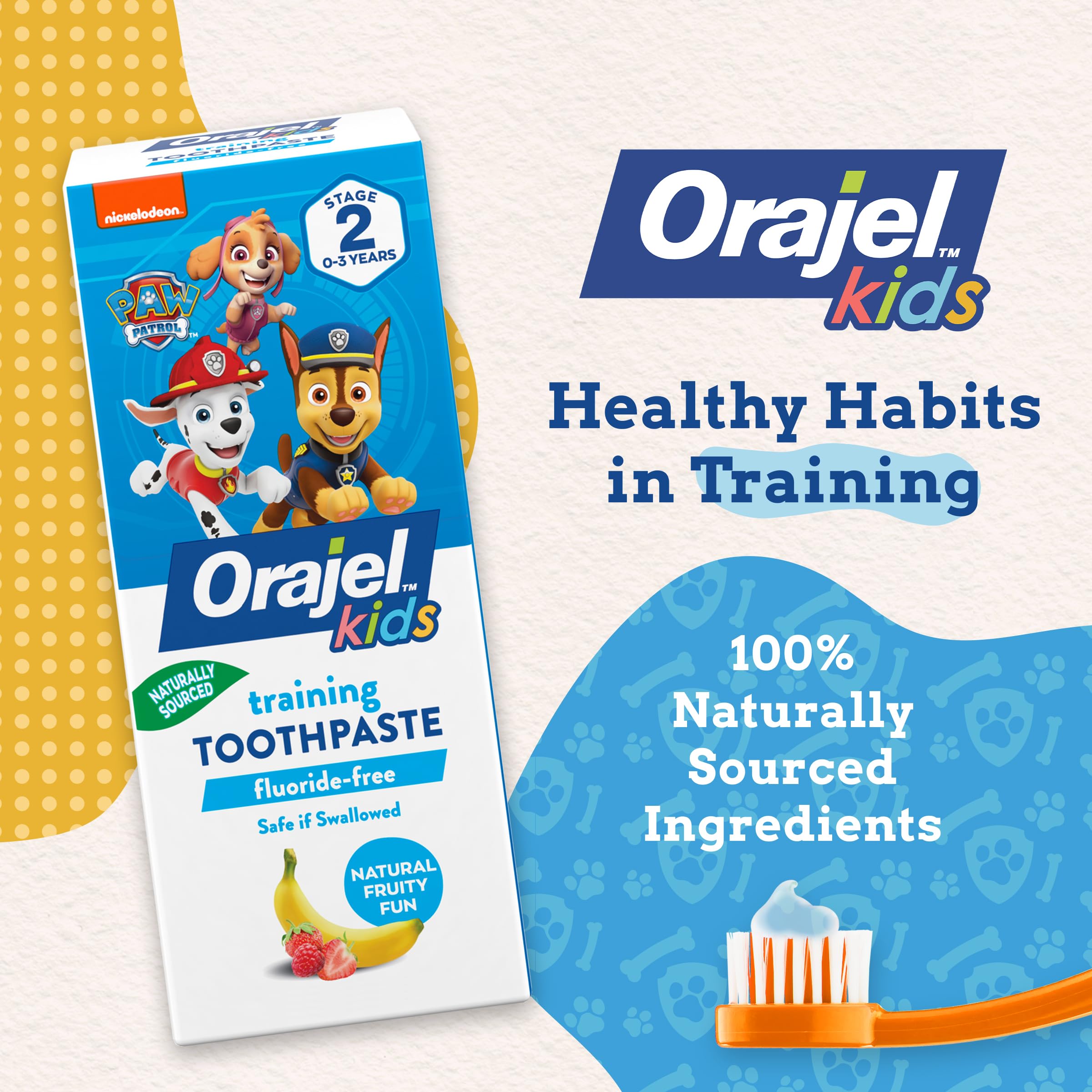 Orajel Kids Paw Patrol Fluoride-Free Training Toothpaste, Natural Fruity Fun Flavor, #1 Pediatrician Recommended , 1.5oz Tube