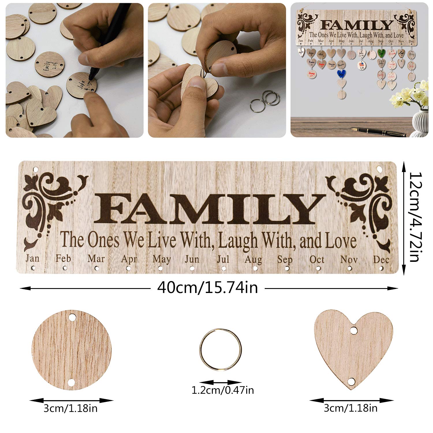 Gifts for Mom Grandma from Daughter, Unique Wooden Family Birthday Reminder Tracker Calendar Board Wall Hanging with 100 Tags, Best Gift Ideas for Christmas Birthday Mother's Day