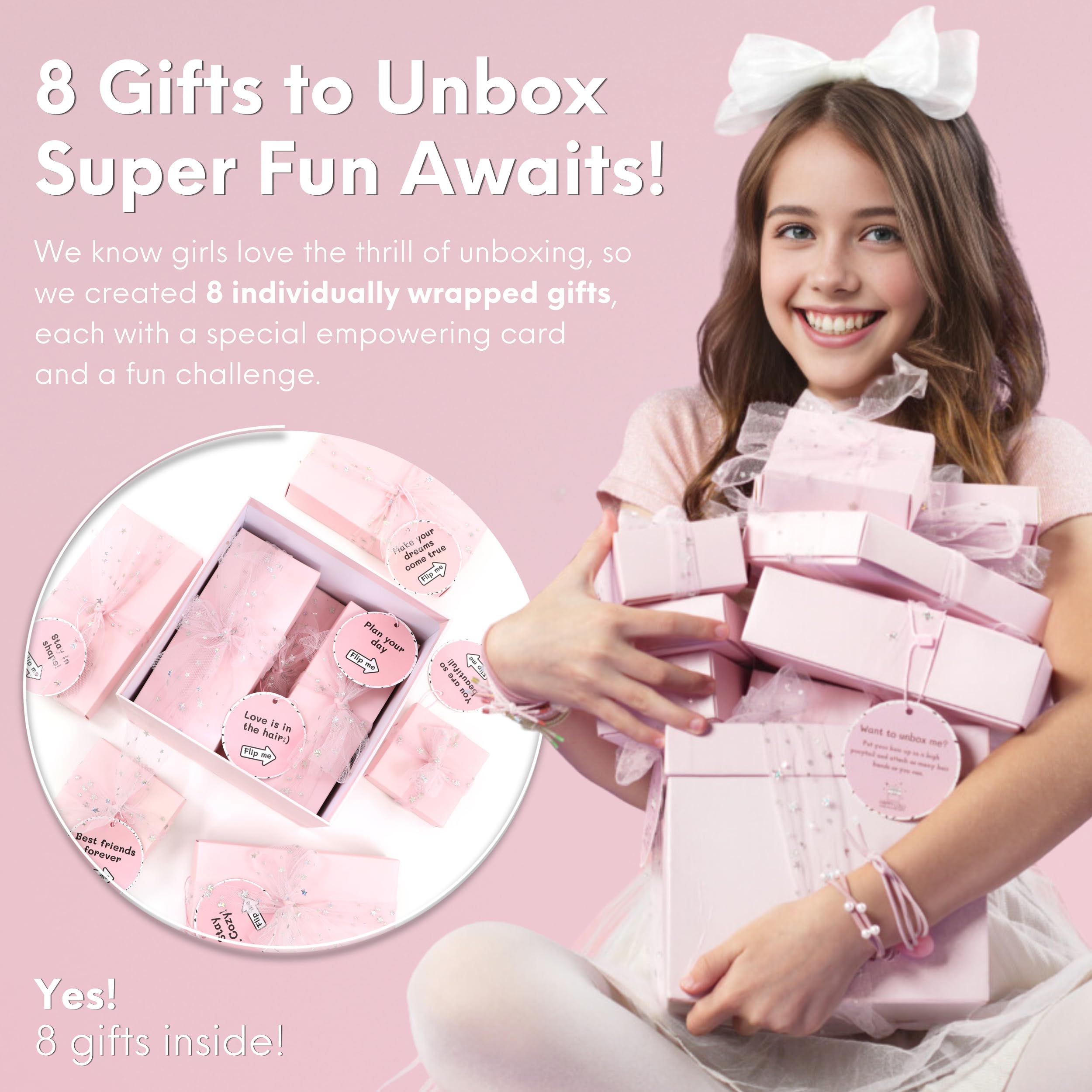 HAPPY LOLLI Gift for Tween & Teen Girls–8 Fun Gifts with Tasks and Empowering Cards-Great for Birthdays & Christmas