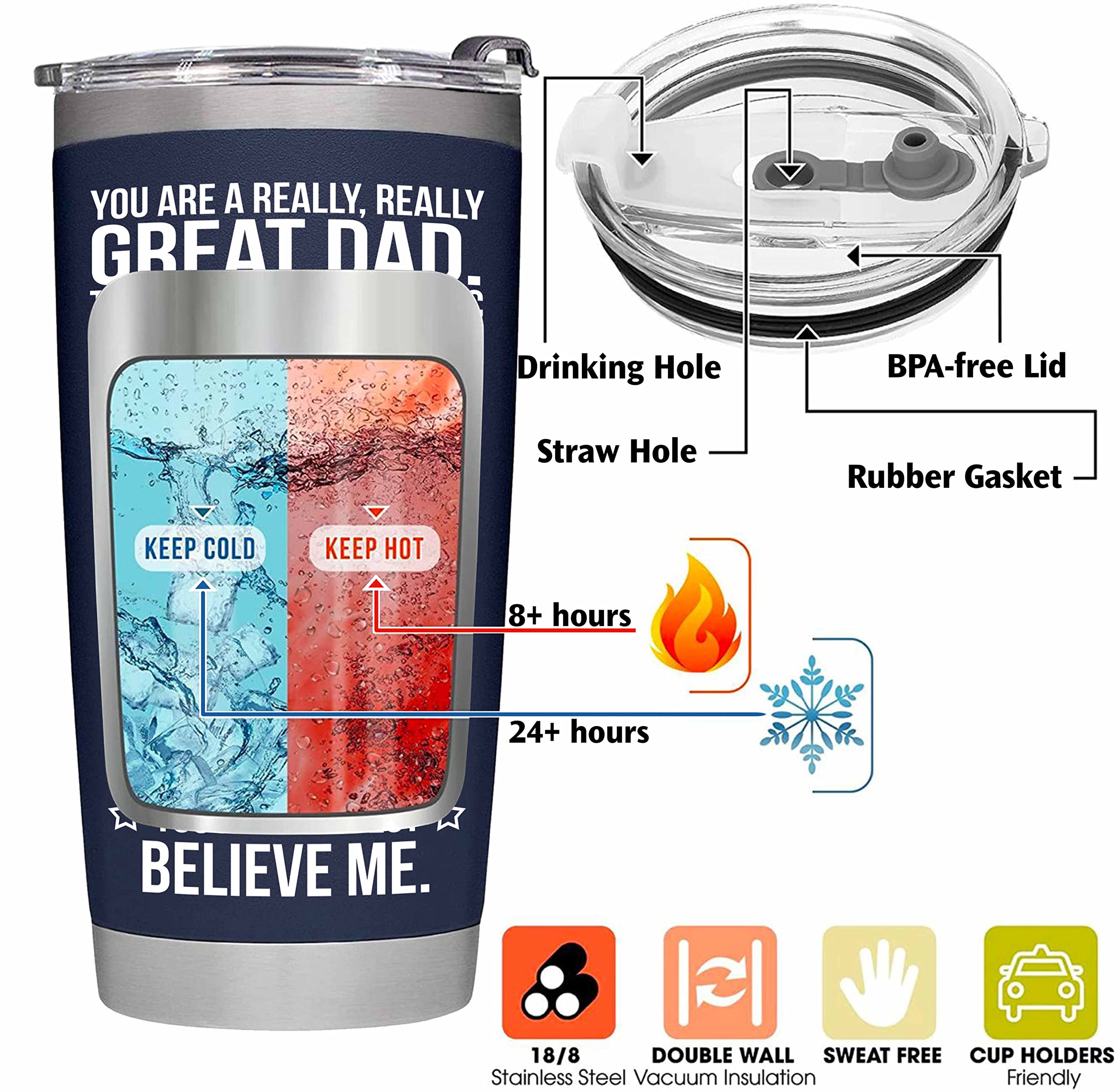 BETHEGIFT Father's Day Gifts for Dad from Daughter, Son, Kids - Dad Gifts for Fathers Day - Present for Dad - Birthday Gifts for Dad - Dad Tumbler 20oz, Navy