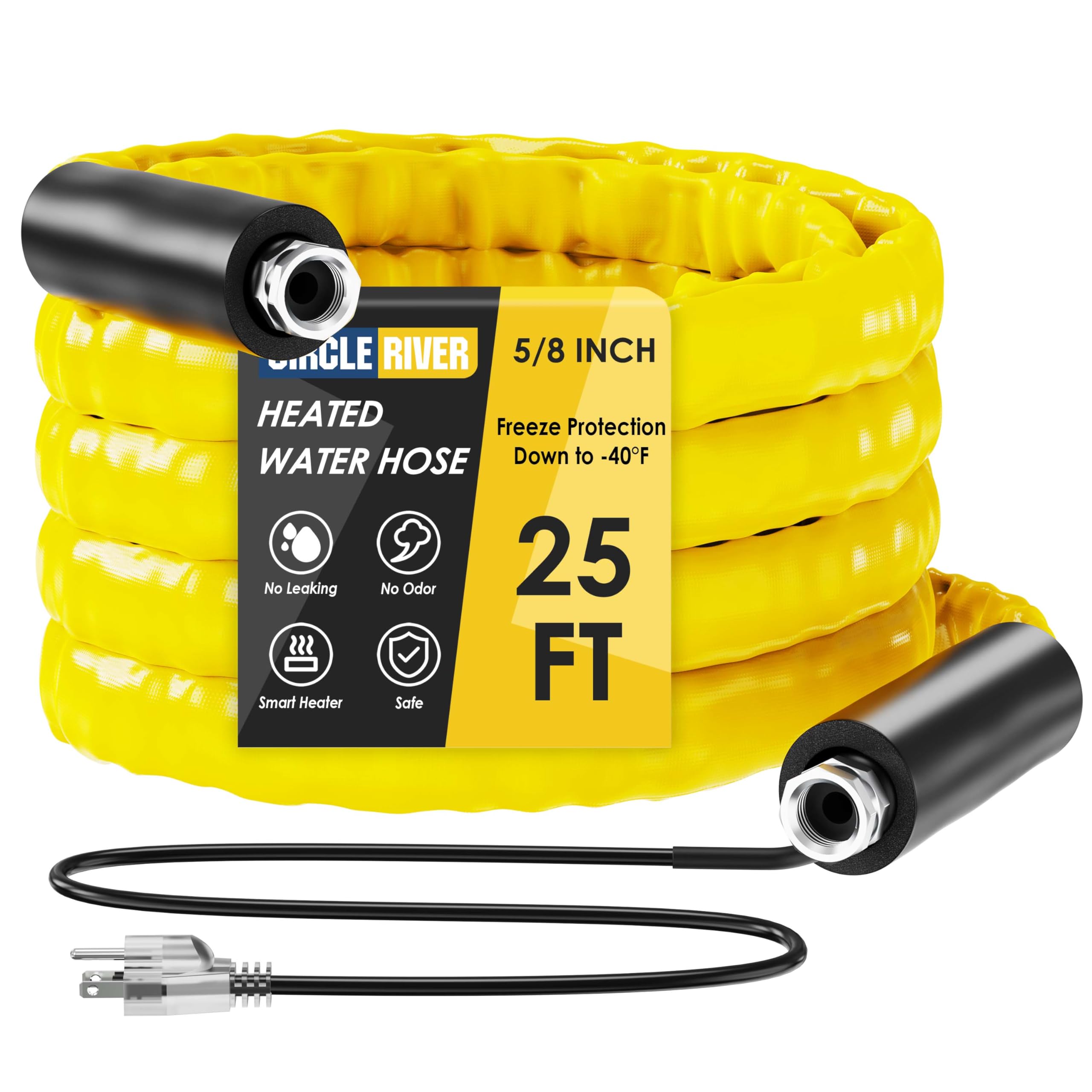 CircleRiver 25FT Heated Drinking Water Hose for RV -40℉ Antifreeze Water Hose 5/8" Inner Diameter Self-Regulating with Energy Saving Thermostat Lead & BPA Free RV Water Hose