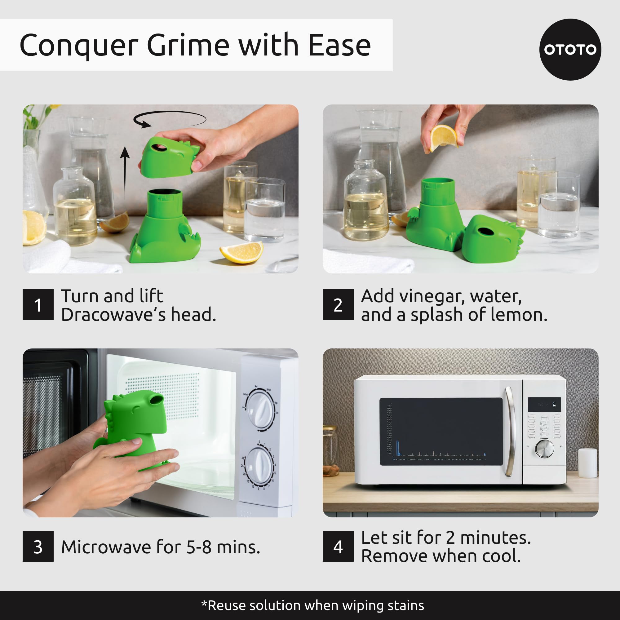 OTOTO NEW Dracowave Microwave Cleaner - Dragon Microwave Steam Cleaner, Cleans Grime in Minutes with Water and Vinegar - Cute Kitchen Gifts Accessories, Funny Kitchen Gadgets, White Elephant Gifts