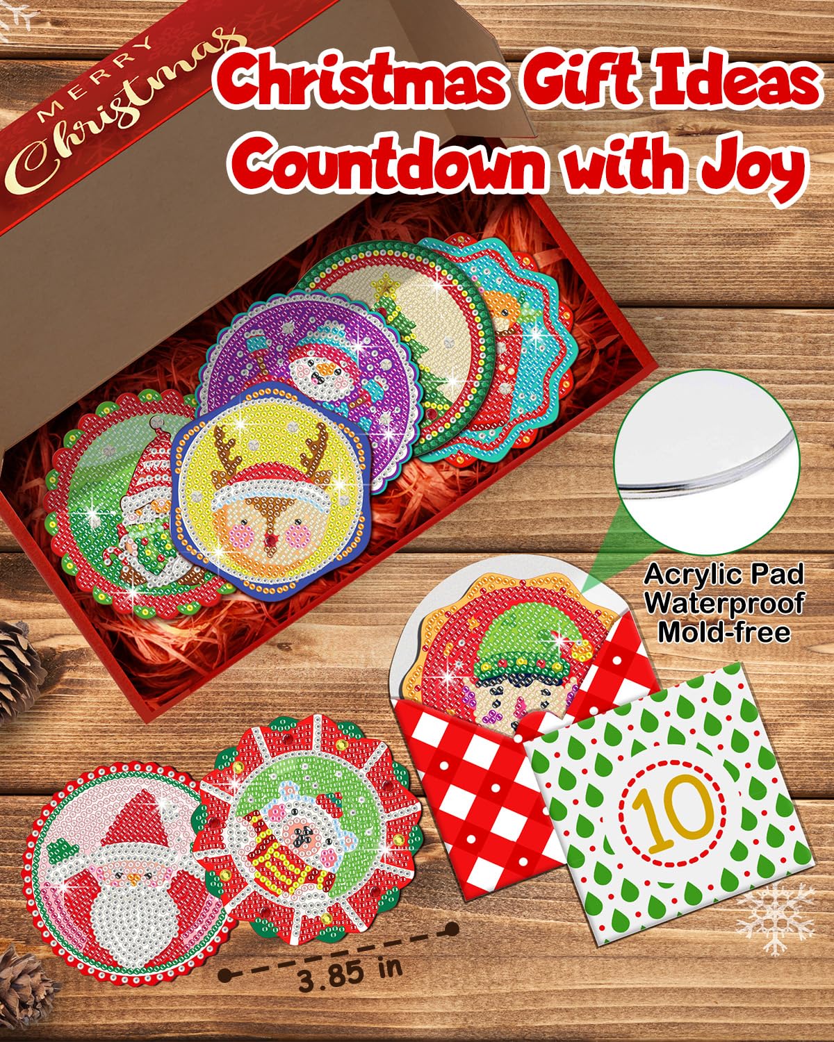 12 Days of Christmas Advent Calendar Diamond Painting Coasters, DIY Crafts Gem Diamond Art Kits for Adults, Elderly Parents, Christmas Ornaments Advent Calendar 2024 for Adults, Seniors, Women, Grils