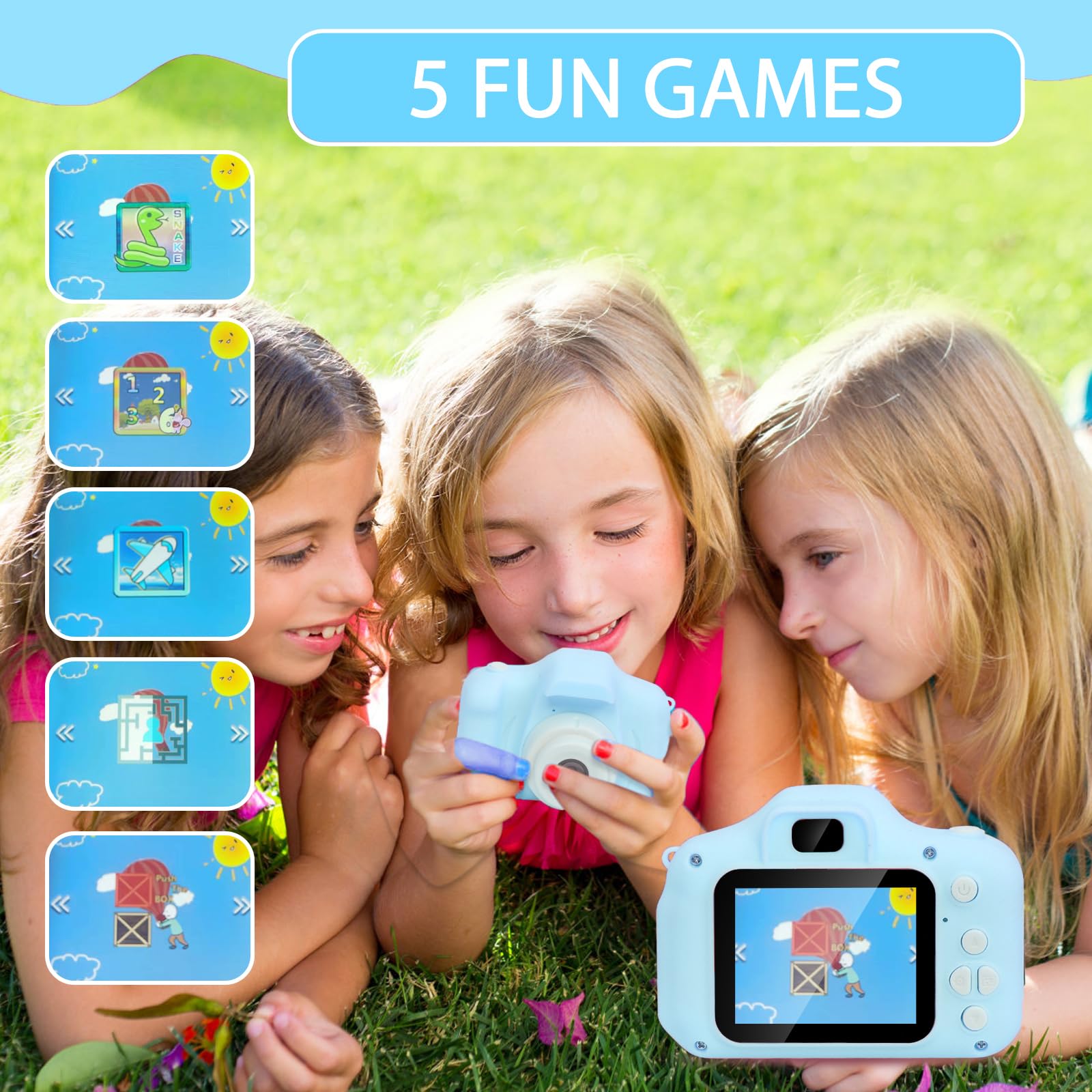 Lmgy Kids Camera - HD Autofocus, 13MP, 1080P Video, 2000 Photos, Fun Frames,Games for Girls, Toddlers - Birthday Gift, Kids Toys-Blue