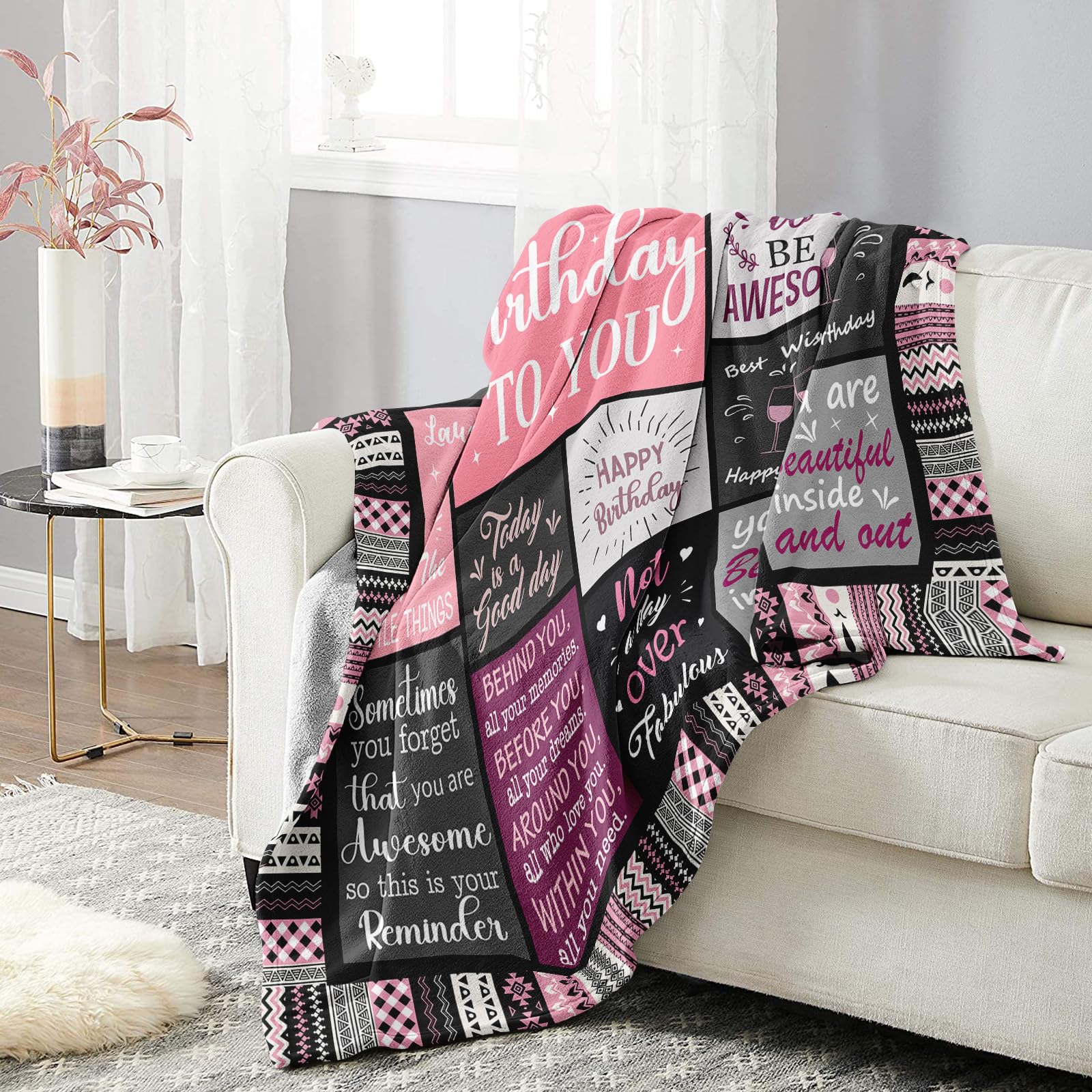 Ivivis Birthday Gifts for Women Girls Throw Blanket 60"X50", Happy Birthday Decorations for Women, Gifts for Women Birthday Unique, Womens Birthday Gift Ideas for Her Friend Mom Sister Grandma Wife