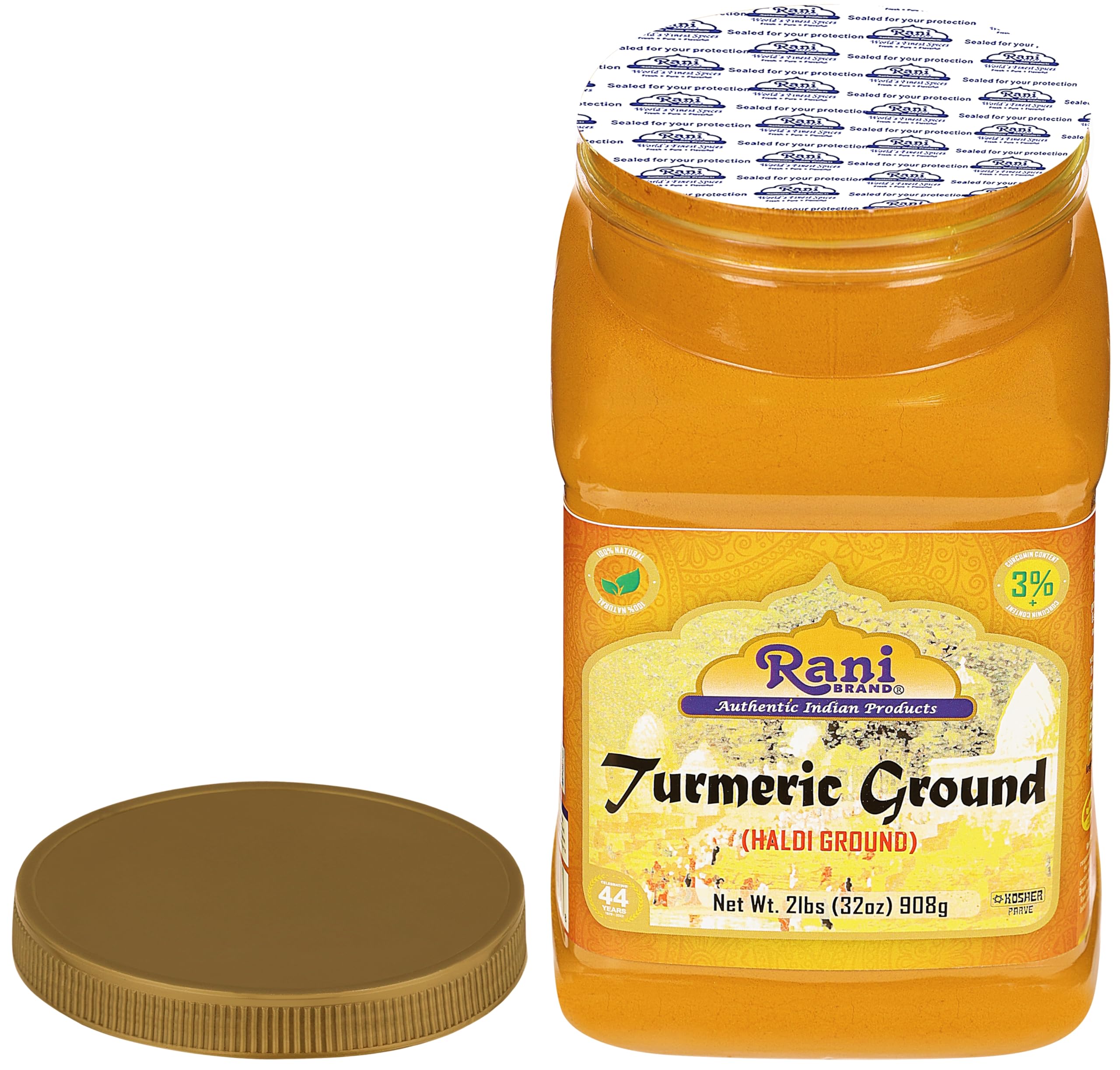 Rani Turmeric (Haldi) Root Powder Spice, (High Curcumin Content) 32oz (2lbs) 908g Bulk PET Jar ~ All Natural | 100% Pure, Salt Free | Vegan | Gluten Friendly | NON-GMO | Kosher | Indian Origin