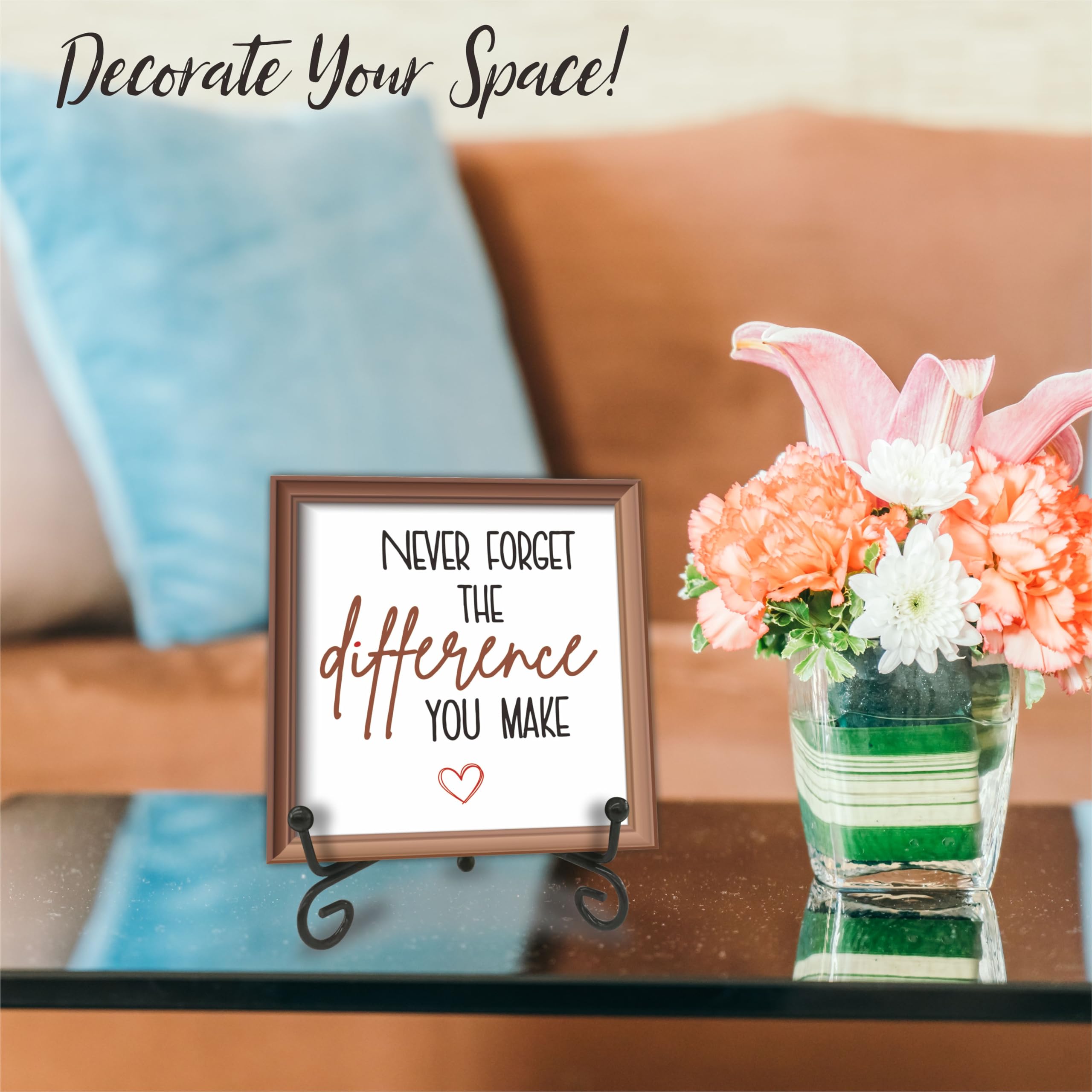 Never Forget The Difference You Make - Wooden Plaque With Metal Support, Shelf， Tabletop Decoration, Gift For Kids, Adults, Home & Office Desk Decor - C01