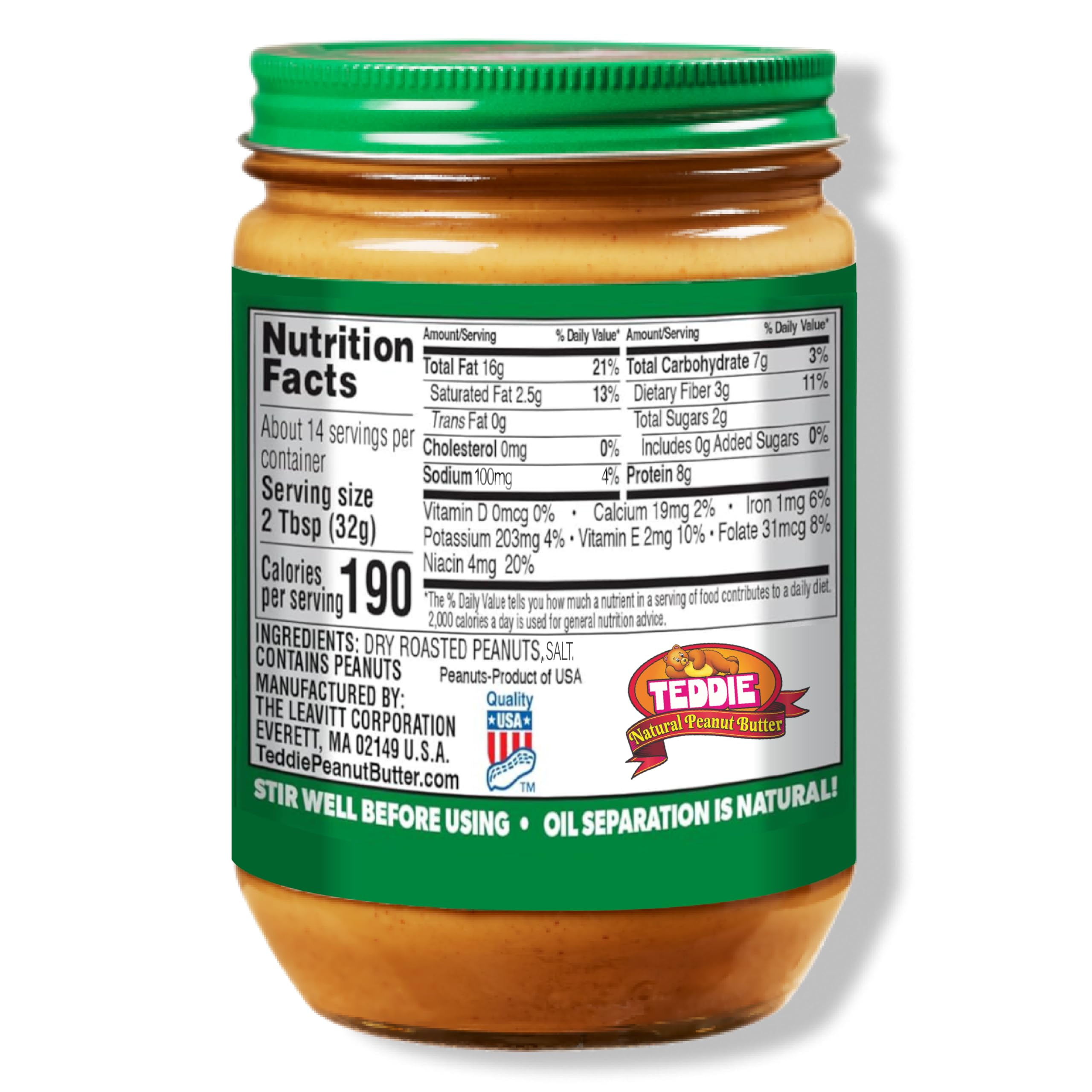 Teddie All Natural Peanut Butter, Super Chunky, Gluten Free & Vegan, 16 Ounce (Super Chunky, Pack of 1)