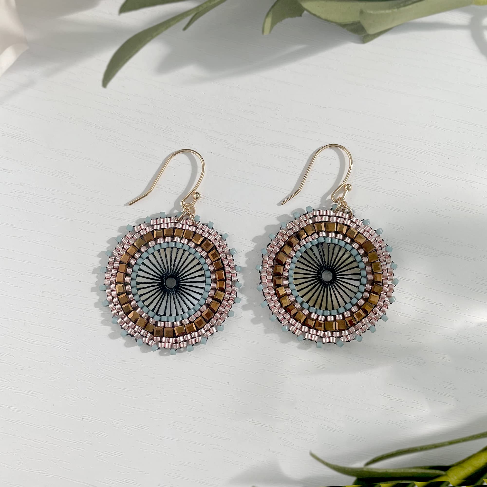 Brown Beaded Earrings For Women Summer Beach Handmade Colorful Glass Bead Statement Earrings Bohemia Hoop Dangle Earring For Wom