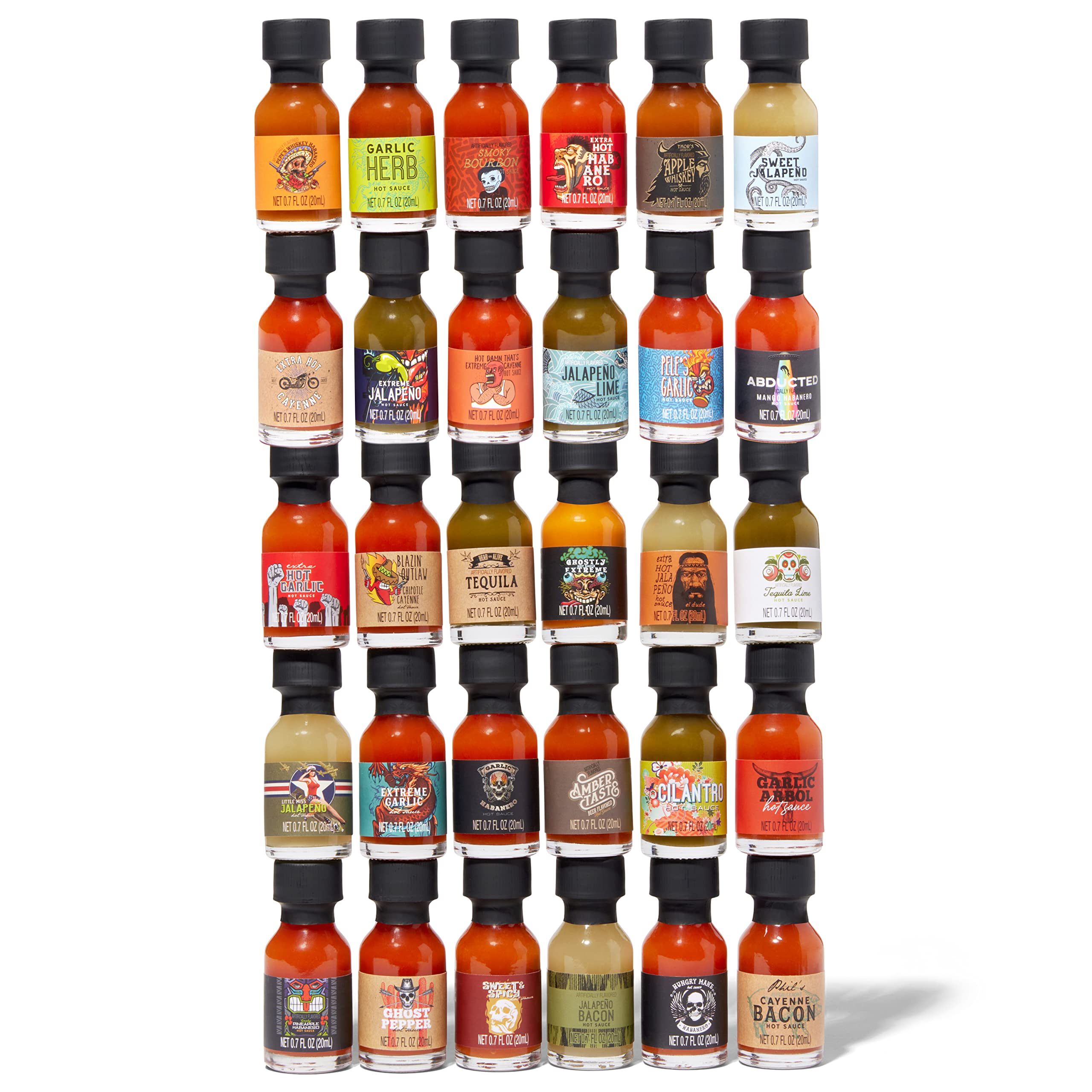 Thoughtfully Gourmet, Master Hot Sauce Collection Sampler Set, Flavors Include Garlic Herb, Apple Whiskey and More, Hot Sauce Gift Set of 30