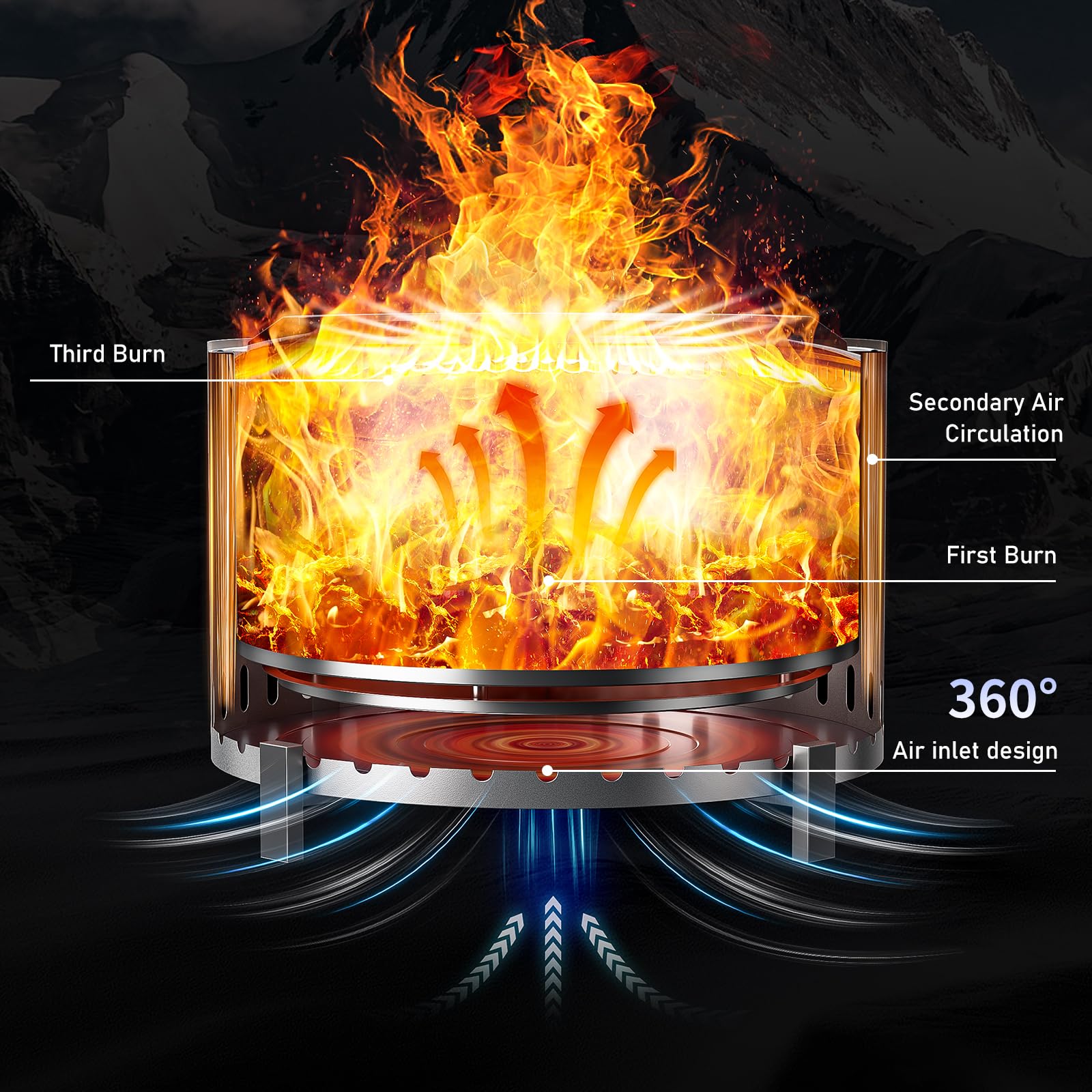Florise 27 Inch Smokeless Fire Pit, Outdoor Portable Firepit with Waterproof Cover & Poker, Stainless Steel Wood Burning Fireplace for Outside,Patio, Camping, Bonfire, Silver