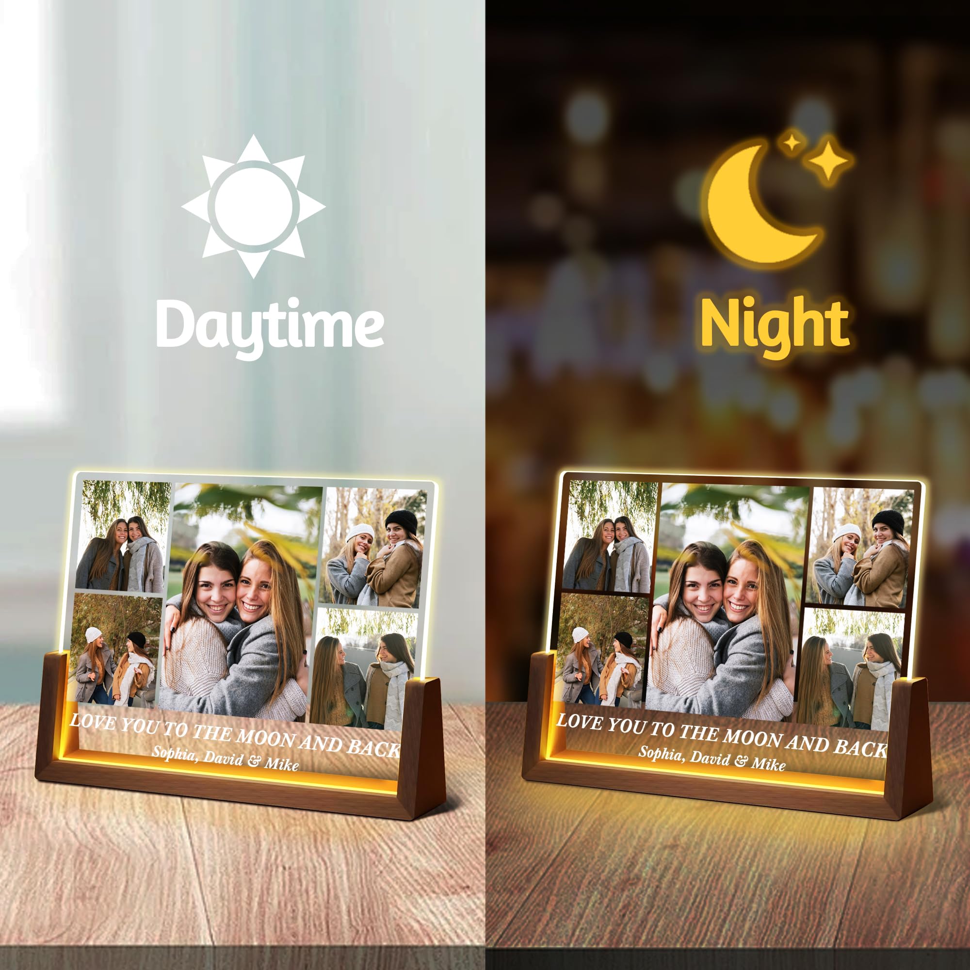 Personalized Best Friend Birthday Gifts, Friendship Gifts For Women, Custom Acrylic Plaque Night Light With Picture Frame, Customized Long Distance BFF Besties Soul Sister Christmas Gift
