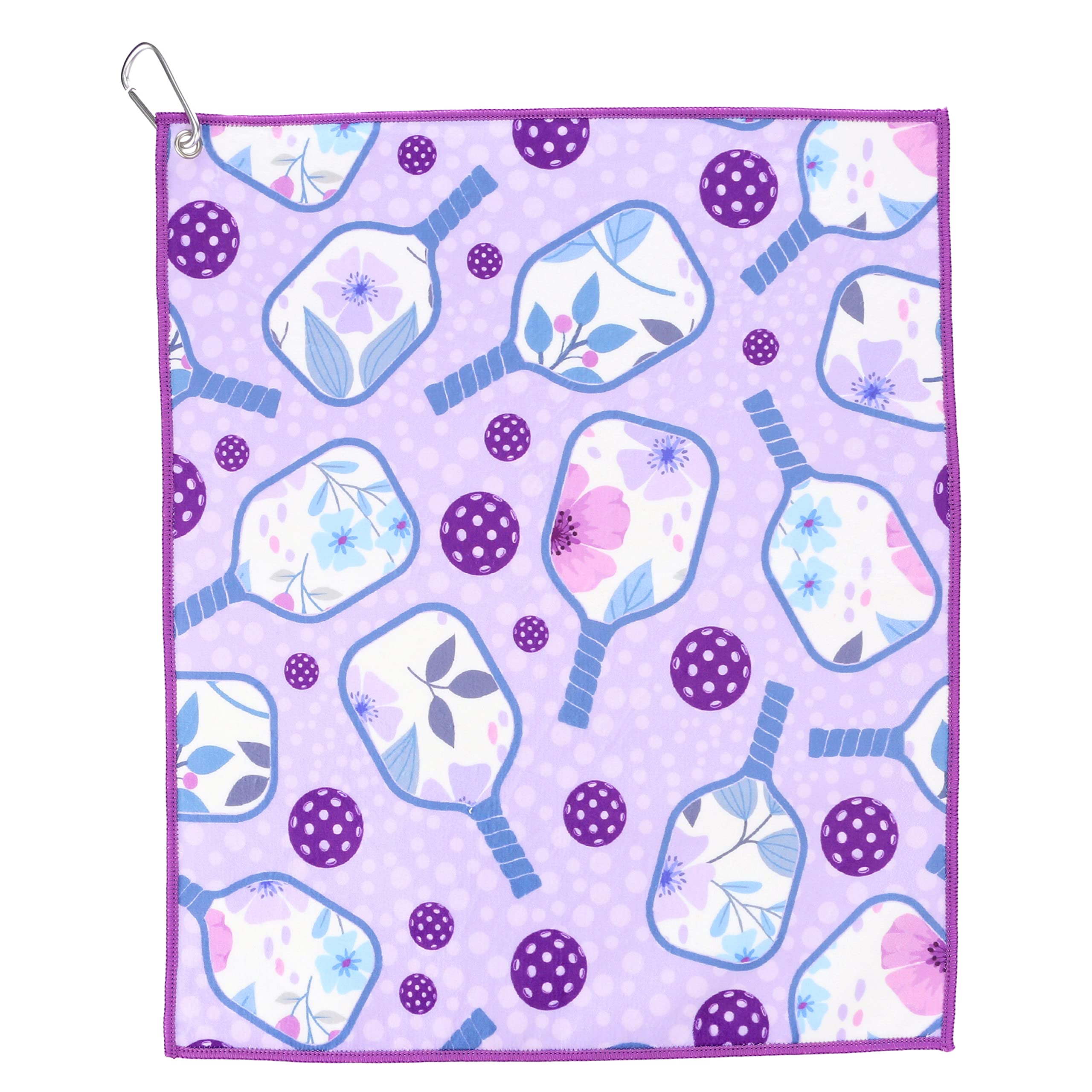 Millie Rose Pickleball Towels in Fashionable Prints - Cute 15x17 inch Microfiber & Cotton Athletic Towels with Carabiner Clip - Pickleball Accessories, Pickleball Gifts (Prettiest Purple)