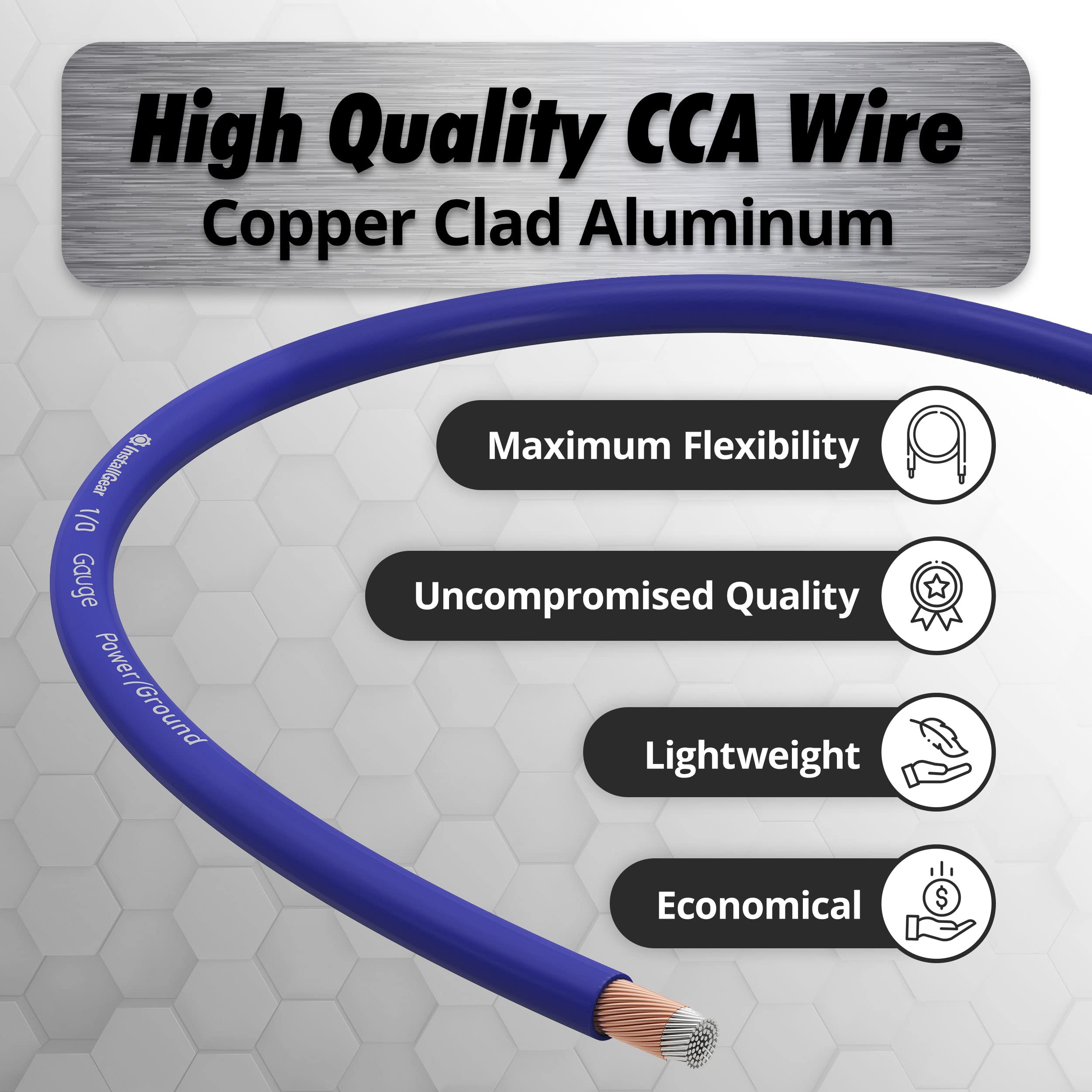 InstallGear 1/0 Gauge Wire (25ft) Copper Clad Aluminum CAA - Primary Automotive Wire, Car Amplifier Power & Ground Cable, Battery Cable, Car Audio Speaker Stereo, RV Trailer Wiring Welding Cable 1/0ga