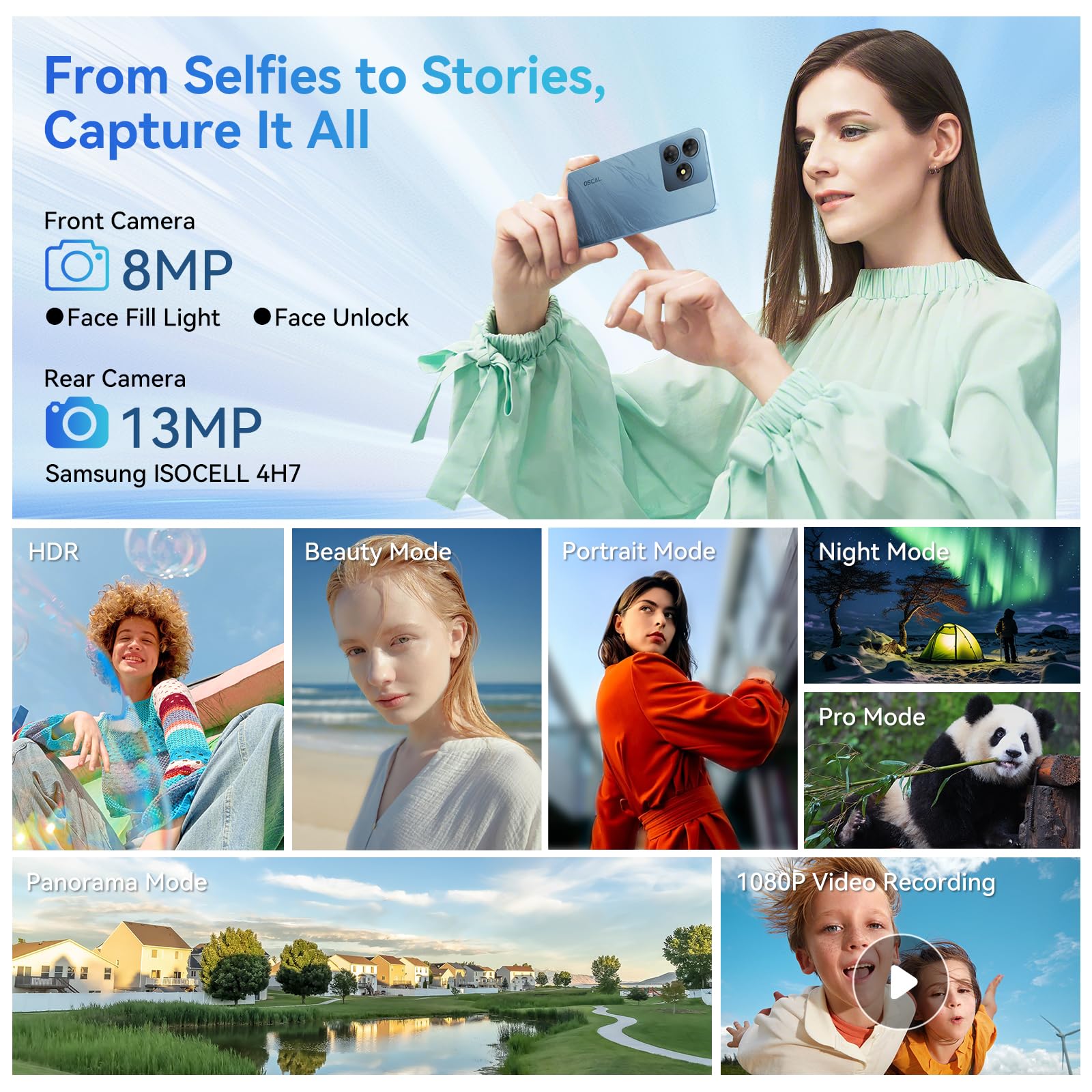 OSCAL Android Phones Unlocked for T-Mobile, FLAT 2 Android 15 Phone(2025), 12GB+128GB/2TB TF Octa Core, Dual SIM Phones Unlocked (US Warranty), 5000mAh, 90Hz,6.56"HD+, 4G/GPS/Fingerprint/Face ID-Black