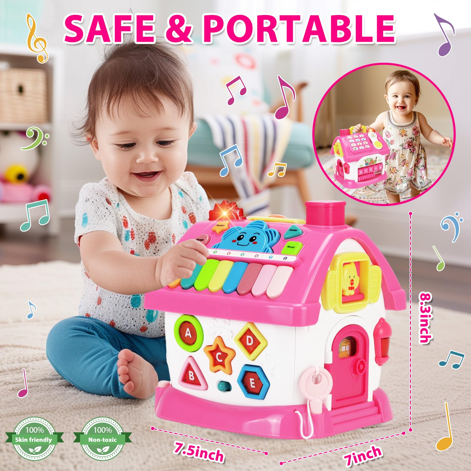 Aitbay Toys for 1 Year Old Girl Gifts: Baby Musical Toys 6-12 12-18 Months 8-in-1 Multi-Functional House - Montessori Educational Toys for Toddlers 1-3 - First Christmas 1st Birthday Gifts