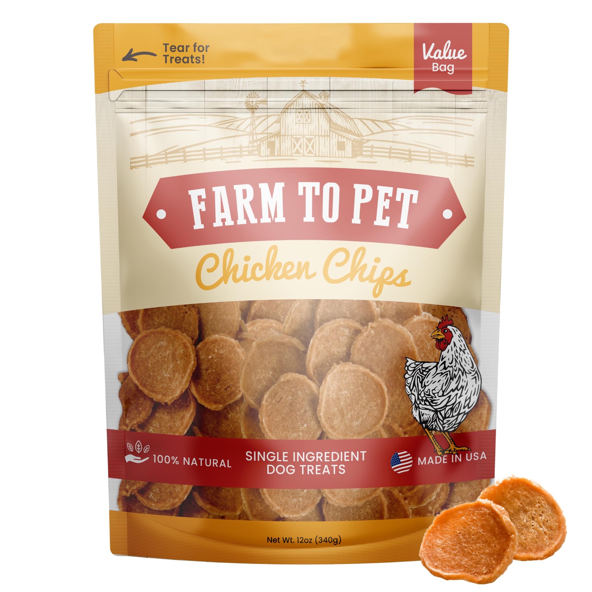 Farm To Pet Training Treats for Dogs - Chicken Chips, Single Ingredient, Lean, All Natural, Healthy Dog Treats for Small, Medium, Large Dog Breeds, & Puppies, Made in USA