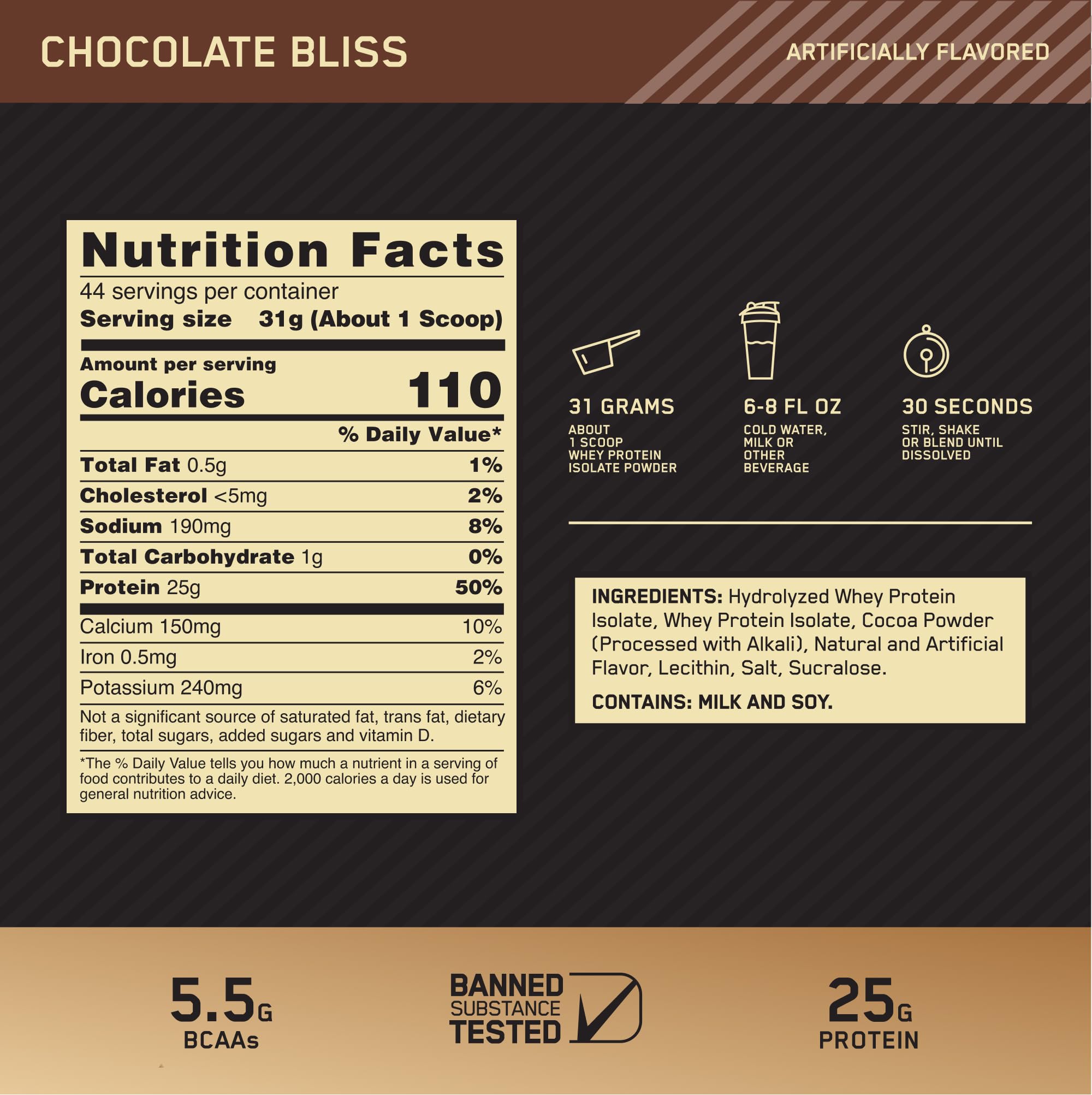 Optimum Nutrition Gold Standard 100% Isolate, Chocolate Bliss, 3 Pounds, 44 Servings (Packaging May Vary)