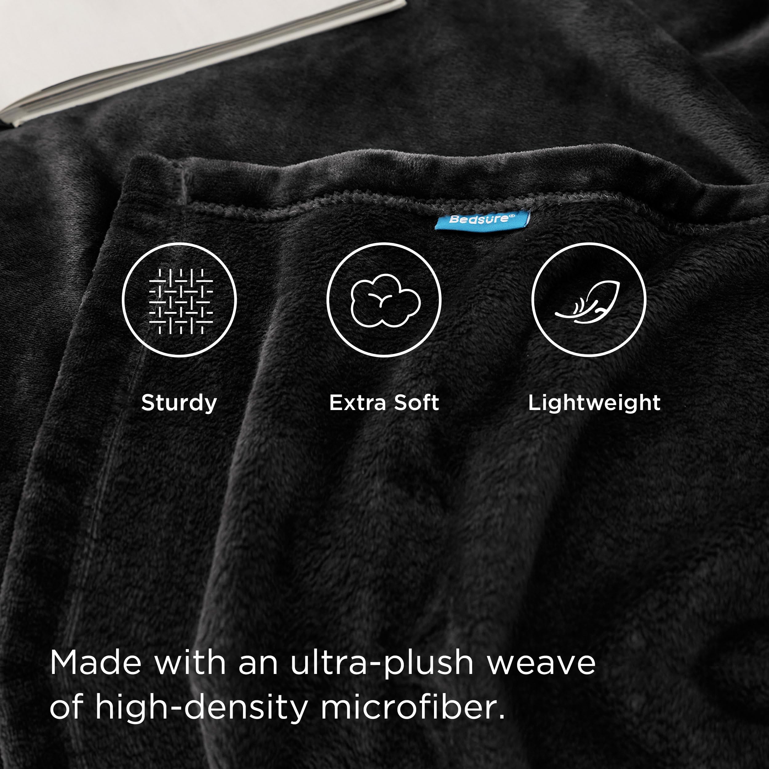 Bedsure Fleece Blanket Throw Blanket Black - 300GSM Throw Blankets for Couch, Sofa, Bed, Soft Lightweight Plush Cozy Blankets and Throws for Toddlers