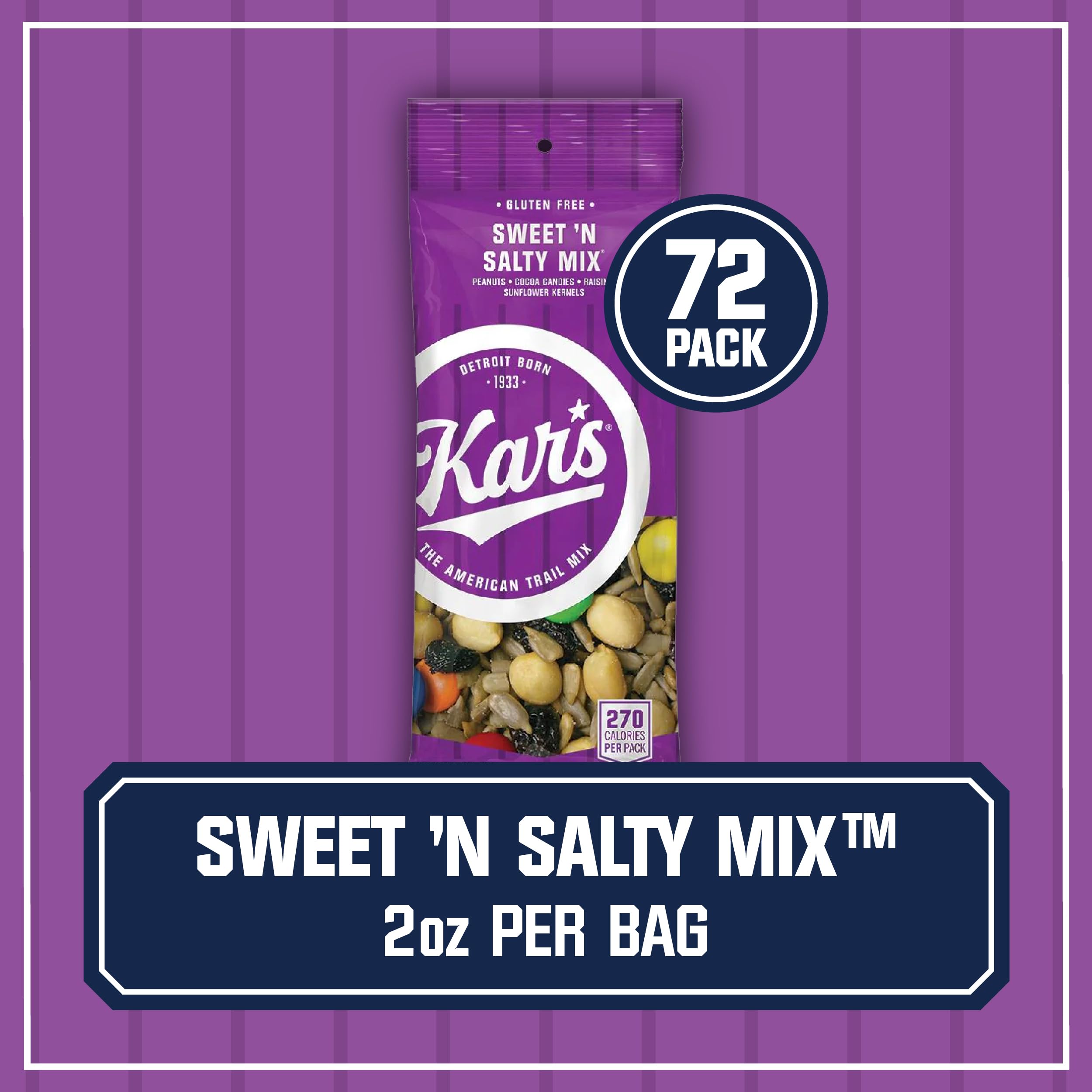 Kar’s Nuts Original Sweet ‘N Salty Trail Mix, 2 oz Individual Snack Packs – Bulk Pack of 72, Gluten-Free Snacks