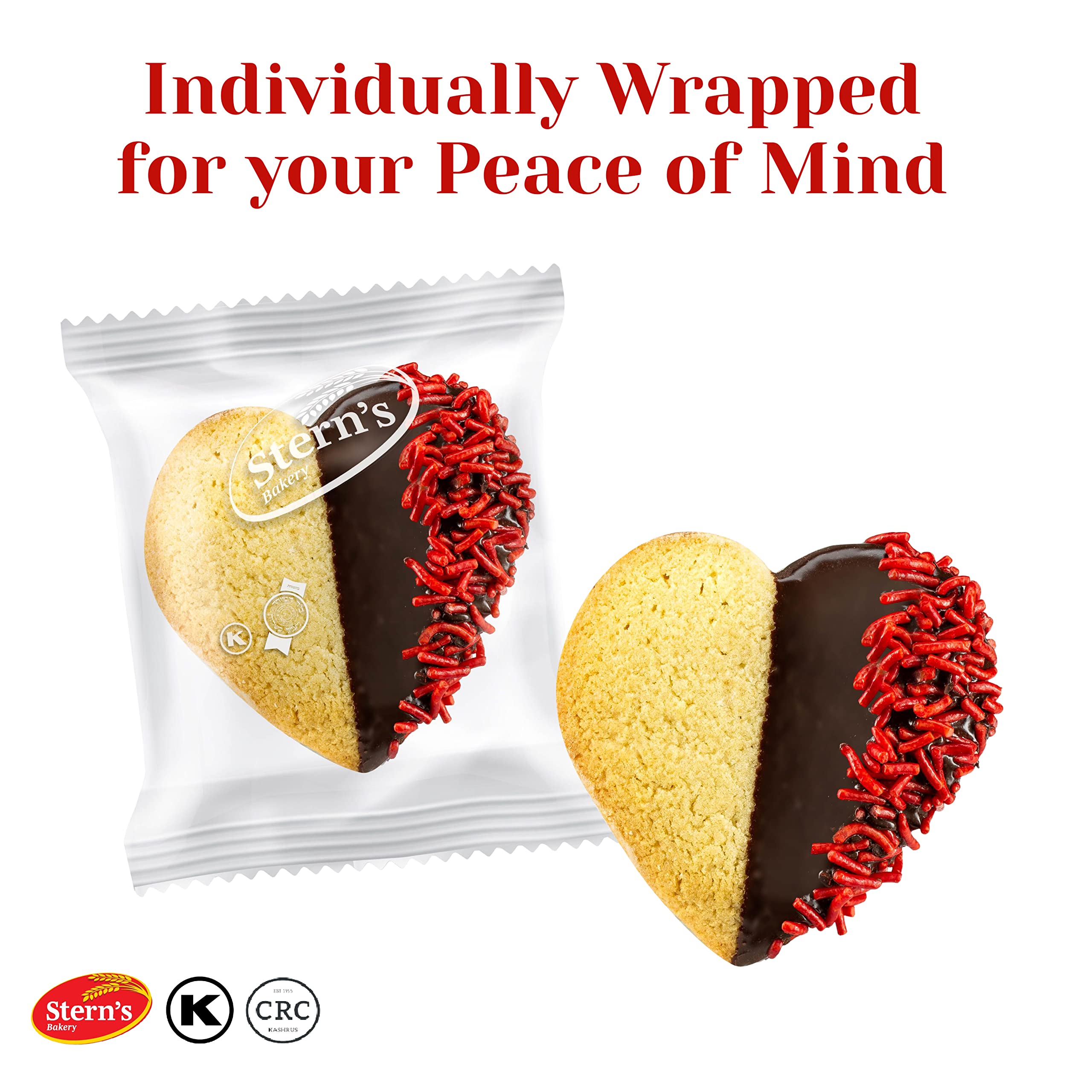 Heart Shaped Chocolate Cookies With Red Sprinkles |[6 Count] Cookies Individually Wrapped | Fathers Day Food Gifts for Dad Husband Grandpa | Kosher, Nut Free | Stern’s Bakery
