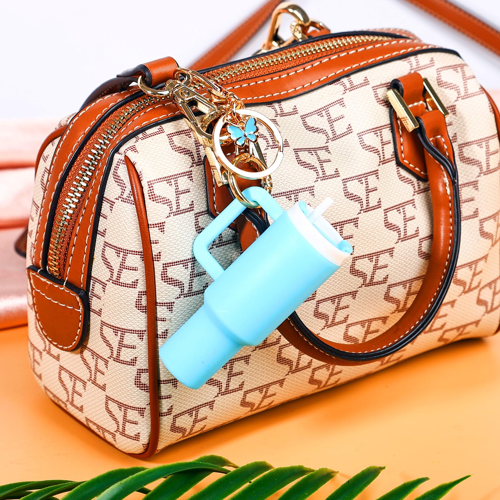 4pcs Mini Tumbler Keychain for Stanley Cup, Cute Chapstick Lip Balm Holder Lipstick Chap Stick Ring Jewelry Key Chain Charms for Women Purse Handbag Backpack with Butterfly(PurpleBeigePinkBlue)