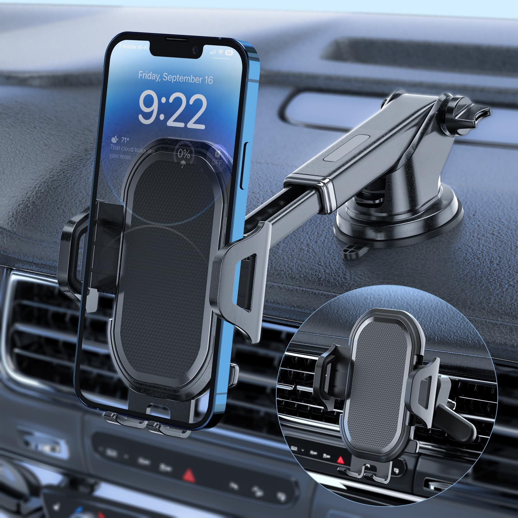 Phone Holder Mount for Car [ Off-Road Level & Stable Hook ] Windshield Dashboard Air Vent Universal Hands-Free Automobile Mounts Cell Phone Holder Fit for iPhone Smartphones
