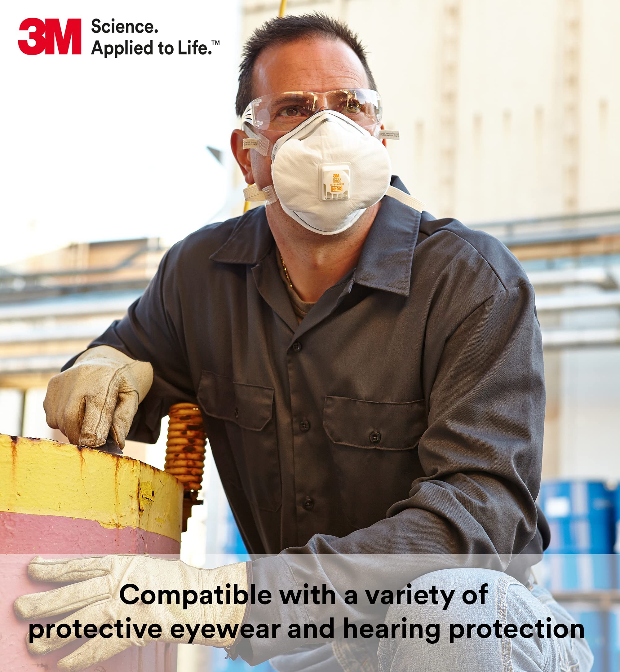 3M Personal Protective Equipment Particulate Disposable Respirator 8233, NIOSH APPROVED, Exhalation Valve, N100, Certain Non-Oil Based Particles (1 Piece)