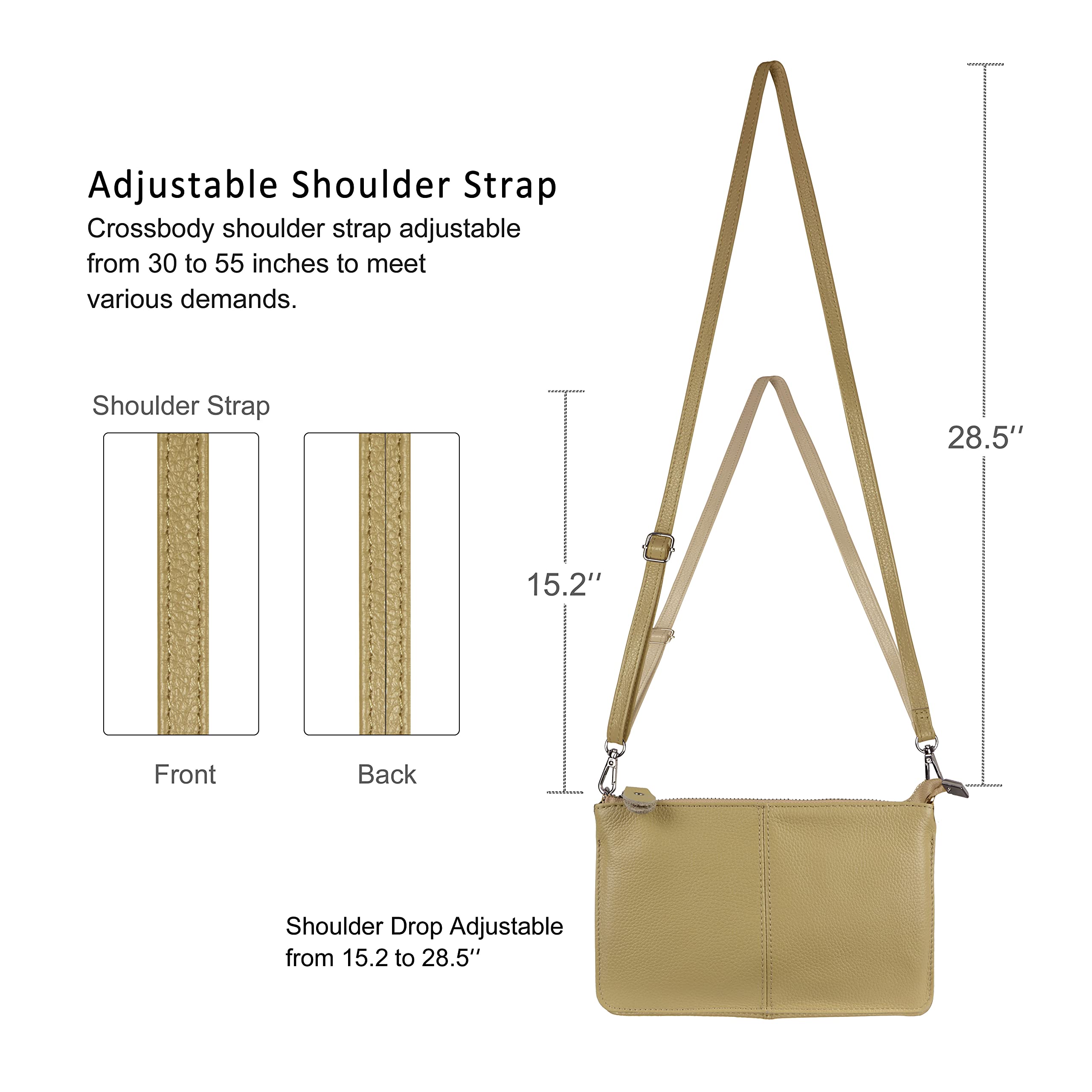 befen Women's Beige Leather Wristlet Clutch Phone Wallet Small Crossbody Purses and Hangbag with RFID Card Slots - Tan