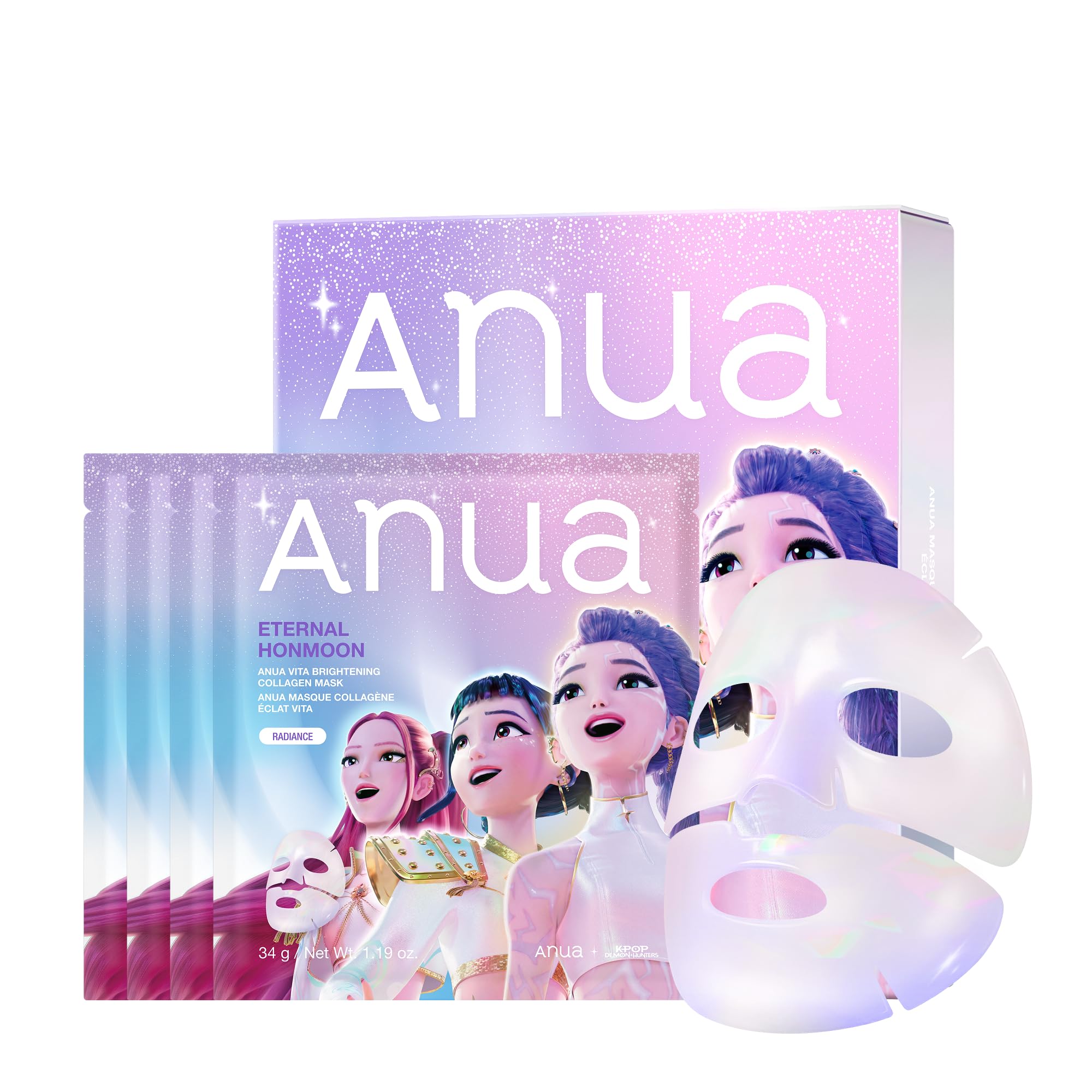 ANUA Vita Collagen Mask, Hydrogel Face Mask for Cooling & Skin Firmness, Dullness Care with Vitamin C, Radiant Glass Skin Effect, KPop Demon Hunters, Korean Skincare (4ea)