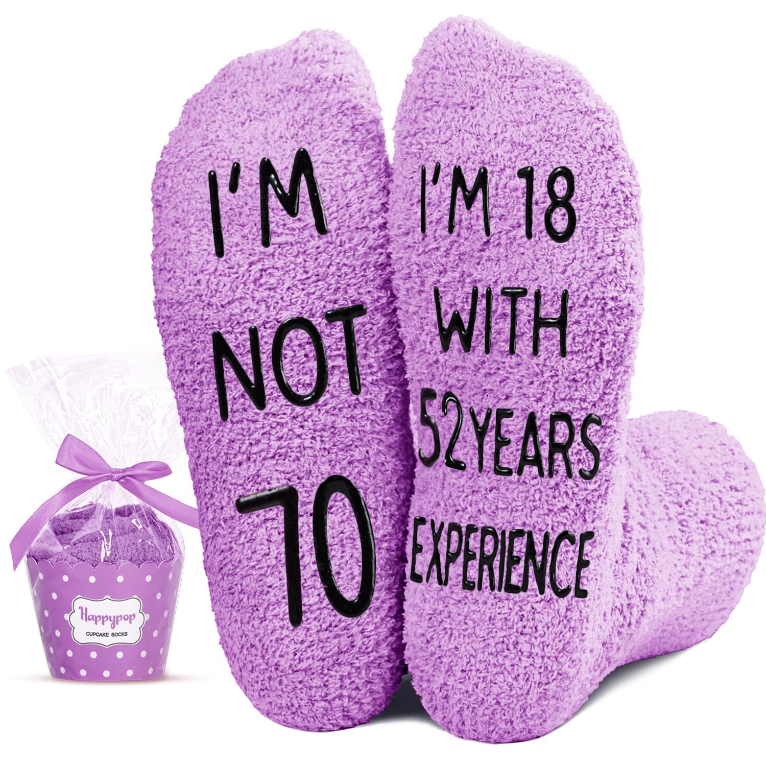 HAPPYPOP 70 Year Old Birthday Gifts for Women - 70th Birthday Gifts Ideas for Women, Best Gifts for 70 Year Old Female, Fuzzy 70th Birthday Socks In Purple