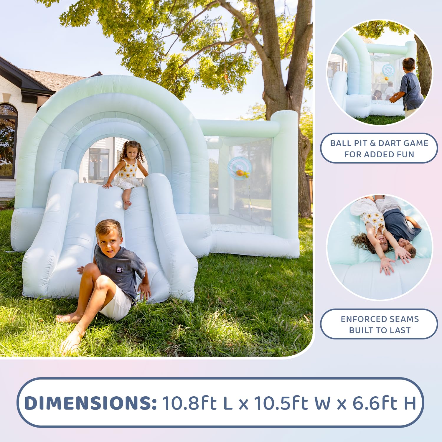 Bounceland Ultimate Daydreamer Mist Bounce House with Ball Pit, 10.8 ft L x 10.5 ft W x 6.6 ft H, UL Blower Included, Trendy Pastel Bounce House with Ball Pit and Slide, Fun for Kids