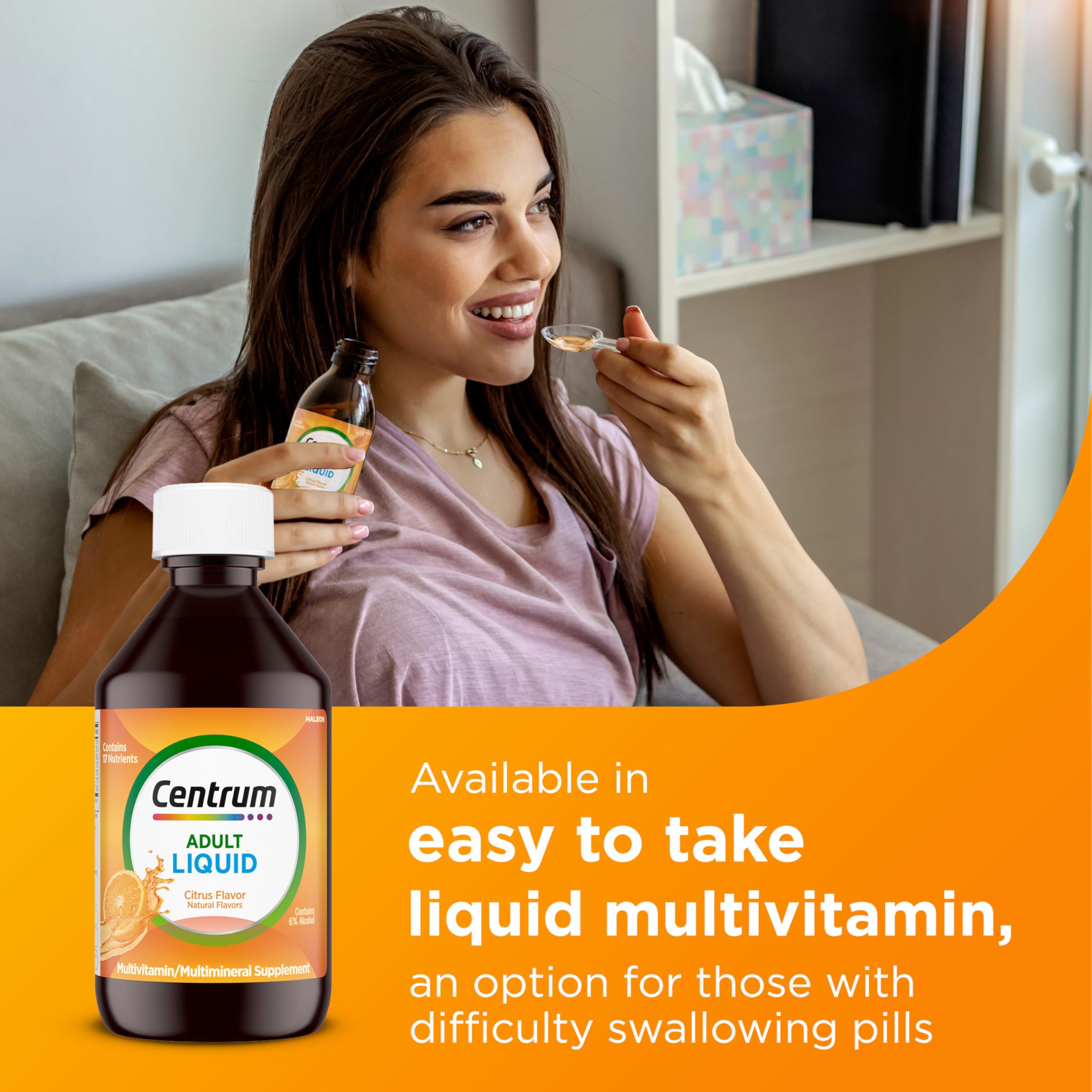 Centrum Liquid Multivitamin for Adults, Multivitamin/Multimineral Supplement with B Vitamins and Antioxidants, Citrus Flavor - 8 Fl Oz