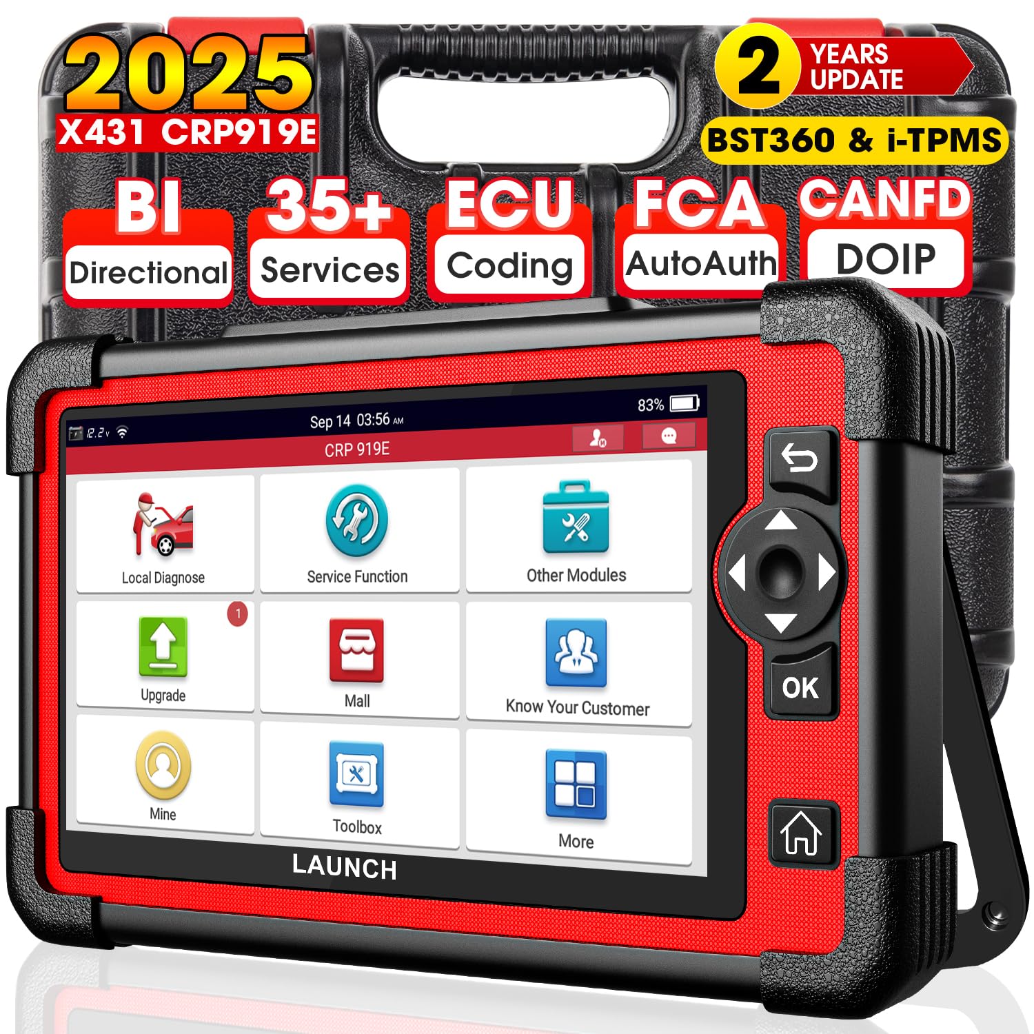 LAUNCH X431 CRP919E OBD2 Scanner, Bidirectional Scan Tool as X431, ECU Coding, CAN FD & DoIP, 35+ Reset, Active Test, All-in-One Full System Diagnostic Scanner, FCA Autoauth, 150+ Brands, 2 Yrs Update