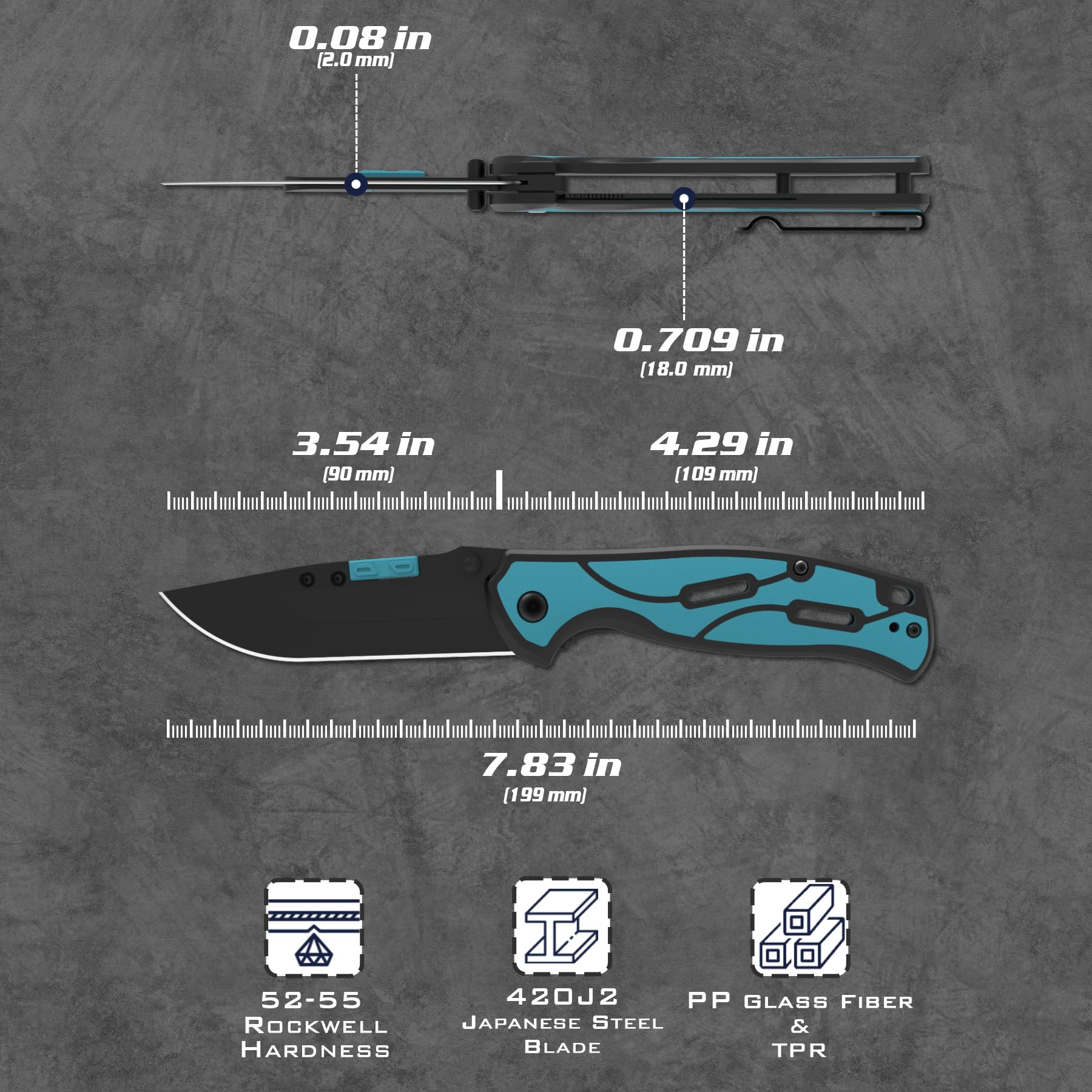 KNINE OUTDOORS Hunting Pocket Knife with Replaceable Blades and Clip, Skinning and EDC for Deer Hunting, With 9 Blades (Blue)