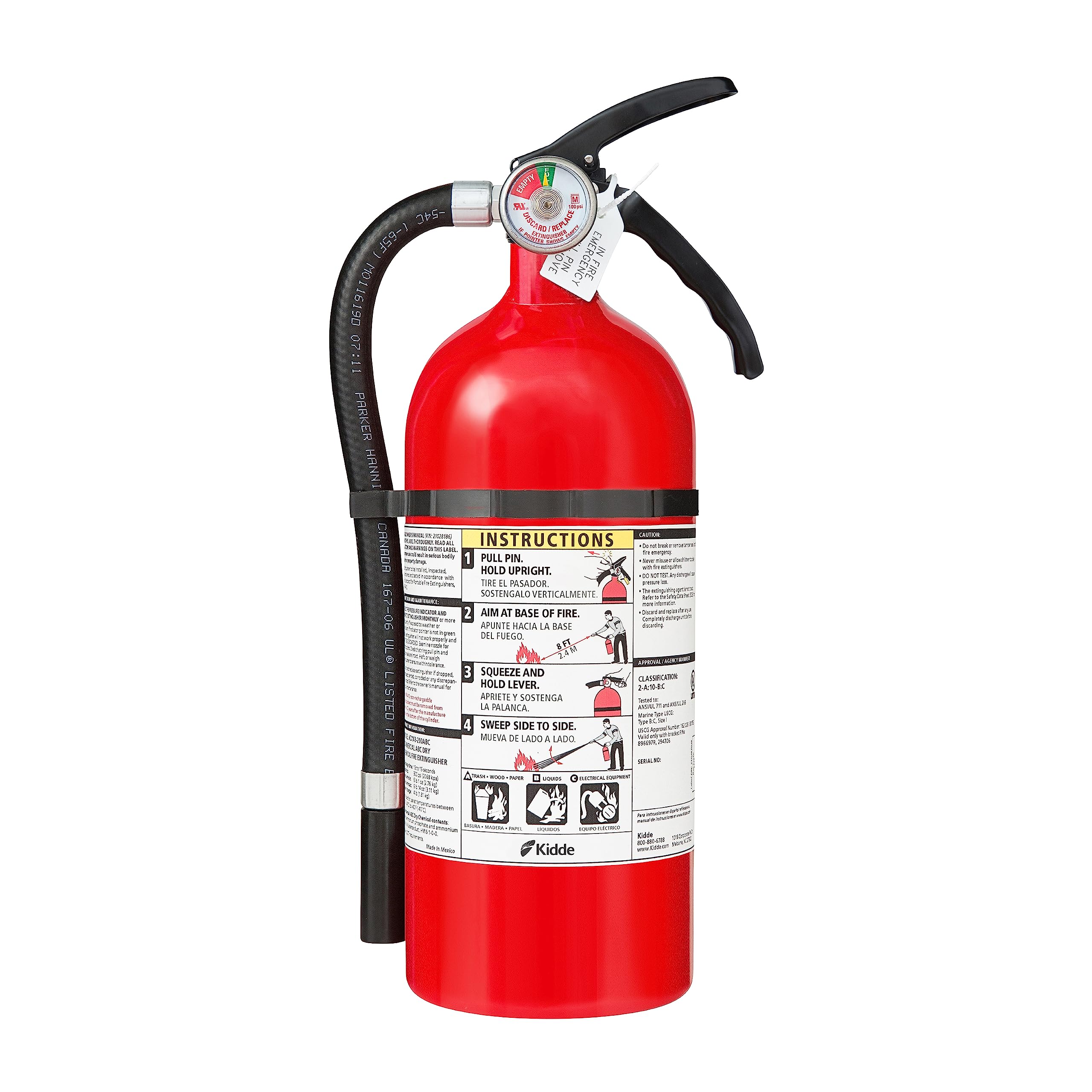 Kidde Fire Extinguisher for Home & Office Use, 2-A:10-B:C, 7.13 Lbs., Hose & Wall Mount (Included)