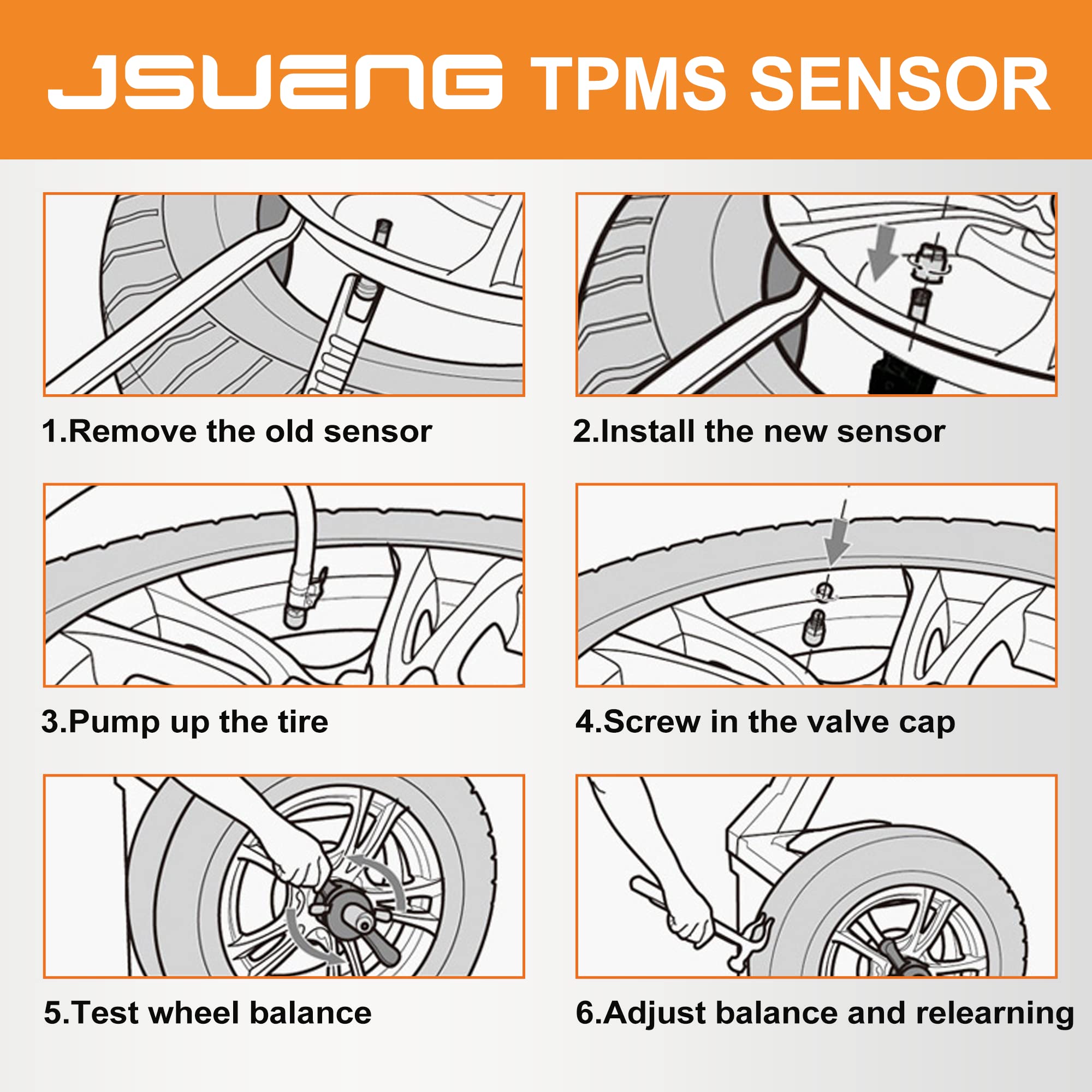 Jsueng TPMS Sensor fit Toyota Scion Pontiac Lexus, Camry Rav4 Highlander Yaris Corolla, 315MHz Tire Pressure Monitoring System Sensors Replaces#42607-33021 PMV-107J 42607-33011 42607-06011 (4 Pack)