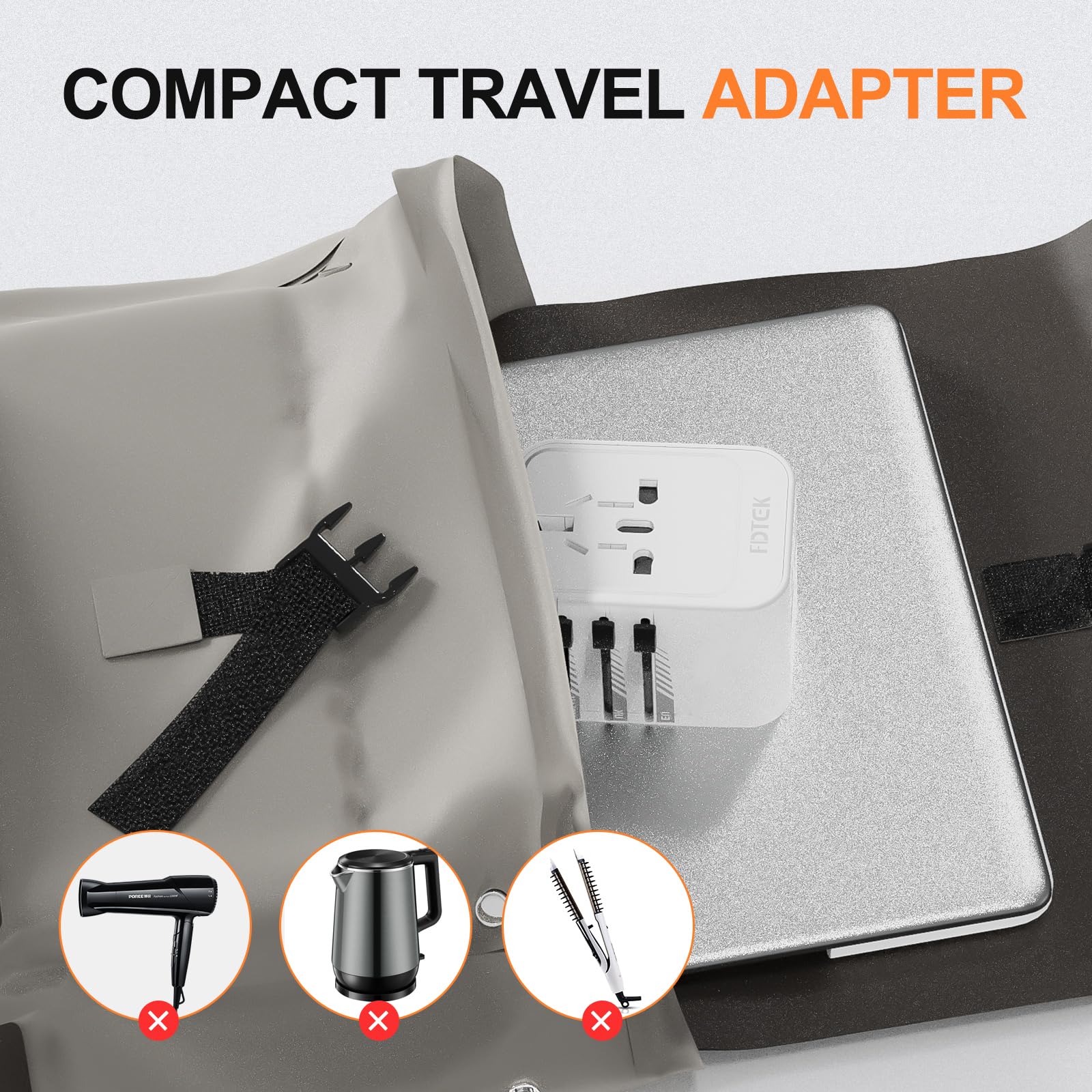 FDTEK Universal Travel Adapter, 65W International Universal Adapter European Laptop Travel Plug Adapter with 3 USB Ports (2 USB C) Worldwide Adapter for Europe UK AUS Asia Japan Covers 300+Countries