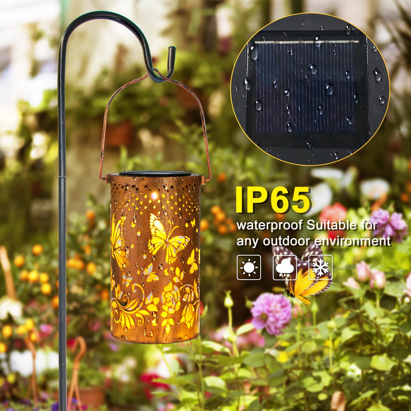 Butterfly Solar Lanterns Outdoor Hanging, Hollowed-Out Metal Waterproof LED Garden Decor Light for Patio Yard Pathway Lawn Front Porch, Christmas Thanksgiving Birthday Gifts for Women Mom Grandma