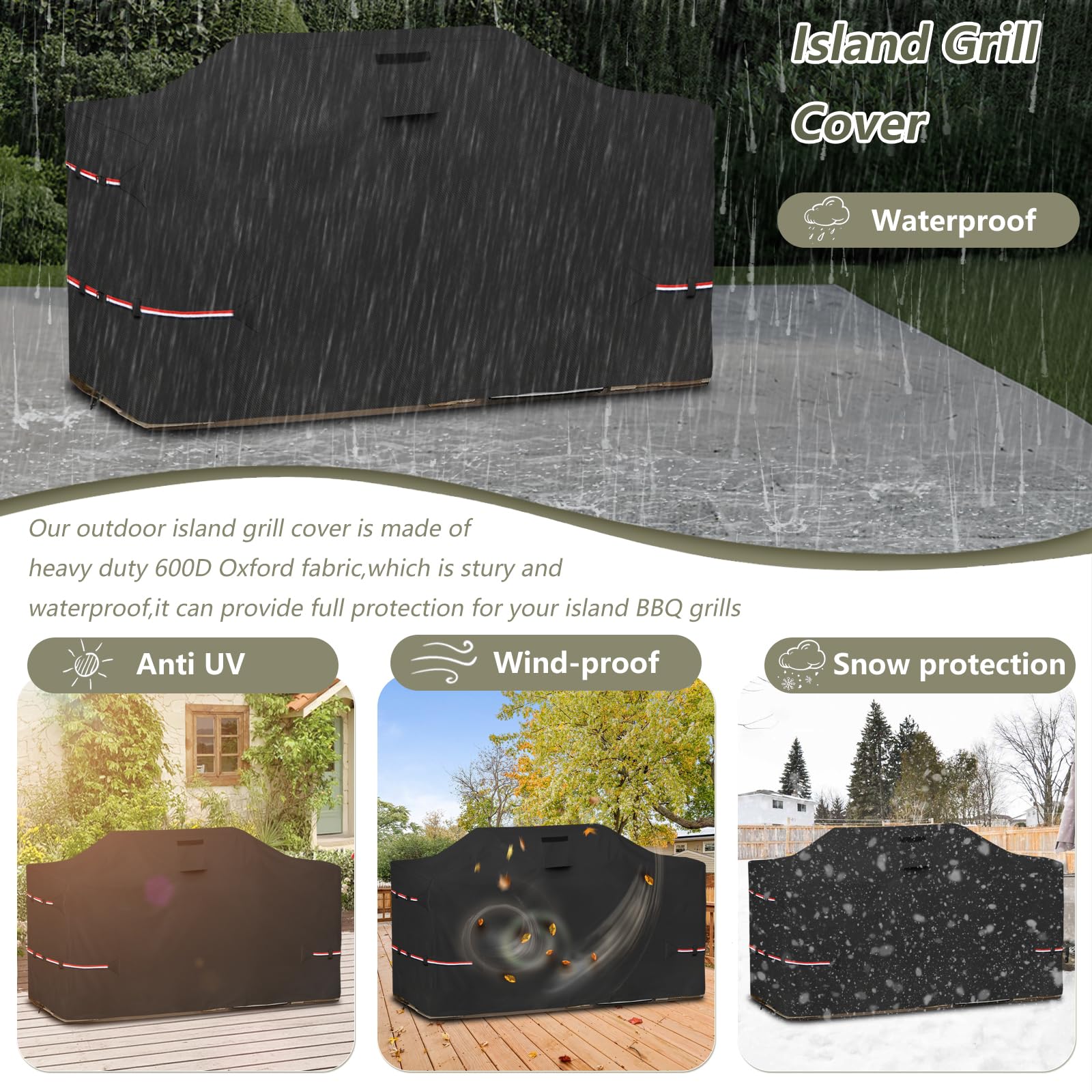 Bitubi 98 Inch Island Grill Cover - 600D Heavy Duty Waterproof All Weather Protection Extra Large Grill Cover,Black