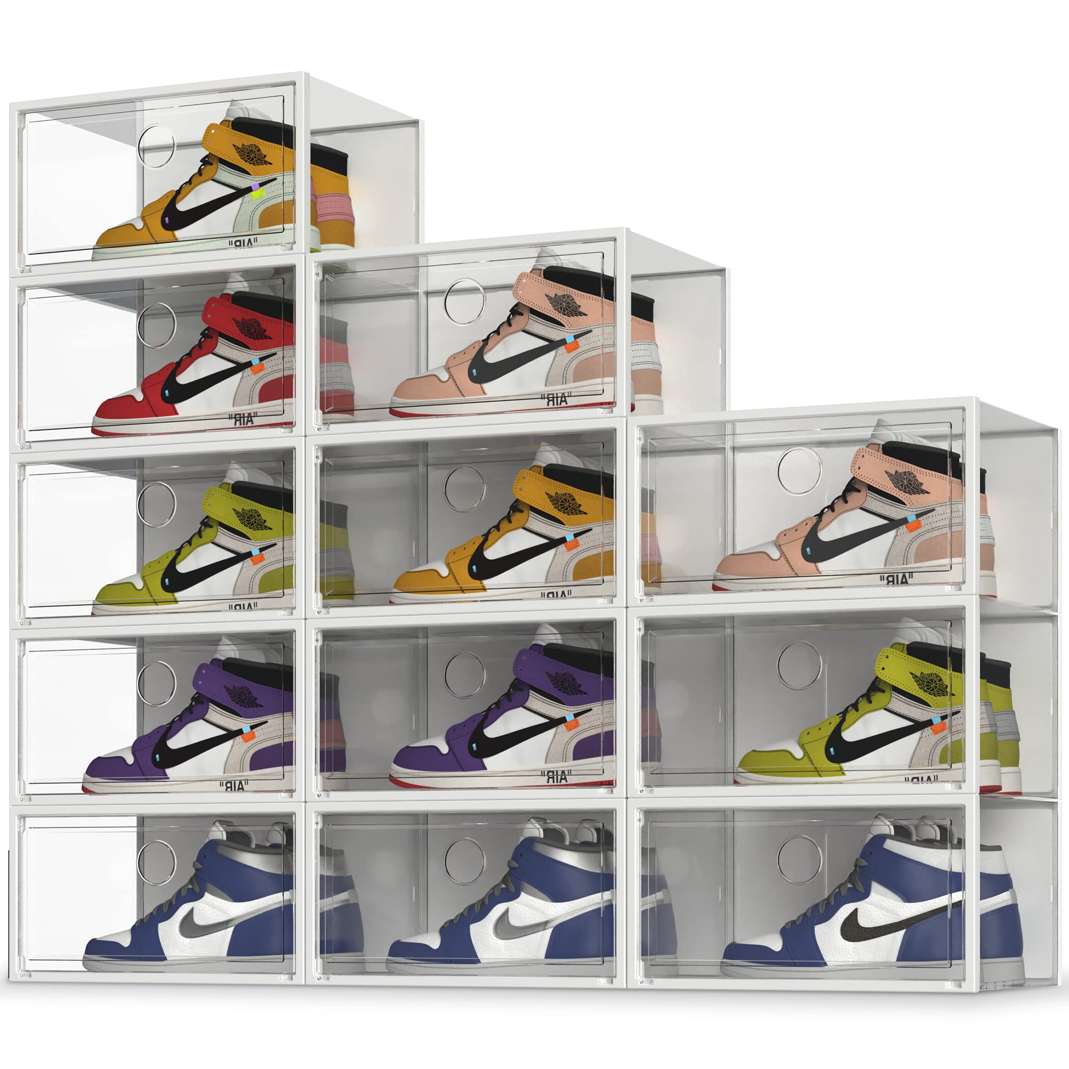 SEE SPRING XX-Large Shoe Storage Box Fit Size 13, Clear Plastic Stackable Shoe Organizer for Closet, Space Saving Sneaker Shoe Rack Containers Bins Holders for Entryway, Under Bed, 12 Pack Clear