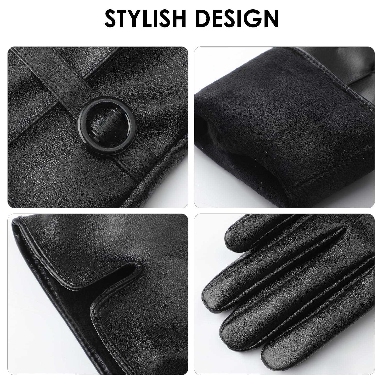 Leather Gloves for Women - Womens Black Leather Winter Gloves, Touchscreen Texting Driving Gloves Women, Warm Fleece Lined Winter Gloves for Women, Thermal Womens Gloves for Cold Weather, Large